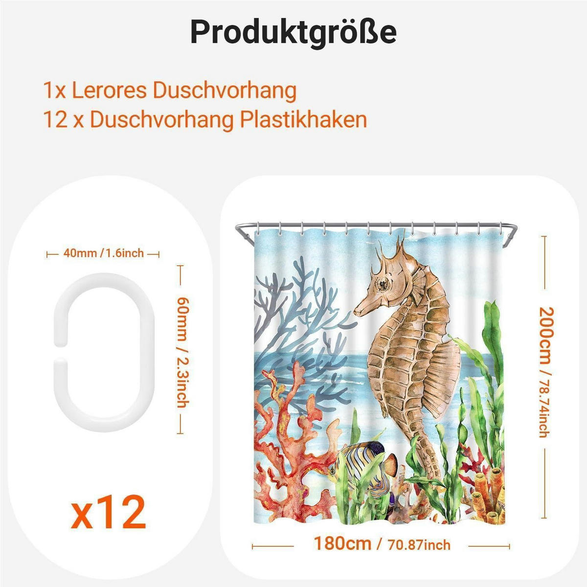 DUSCHVORHANG Seepferdchen Bemalt 180 x 200 cm - Multicolor, Textil (180/200cm)
