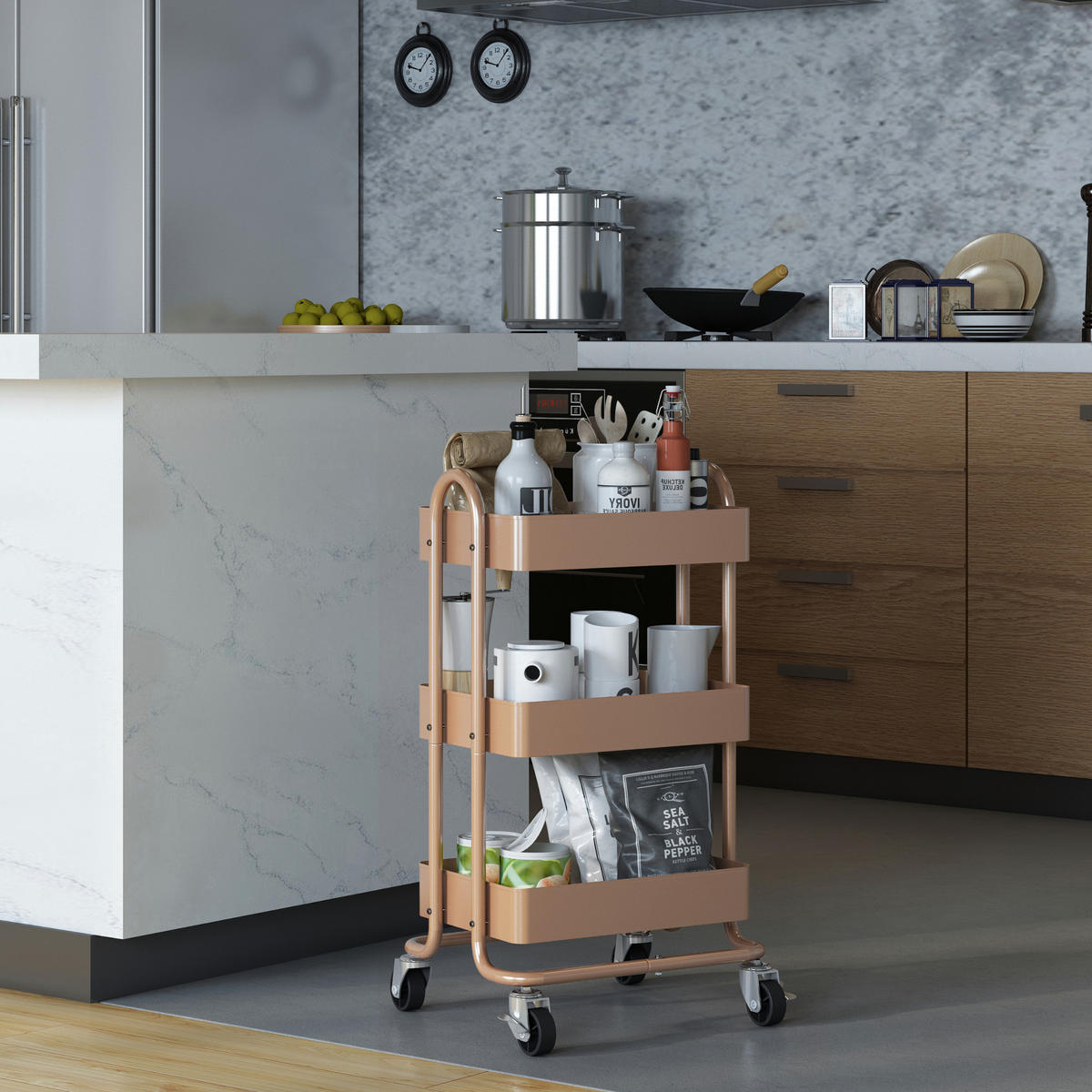 SERVIERWAGEN Pyhäntä - Hellbraun, Metall (46/78.5/35cm) - [en.casa]