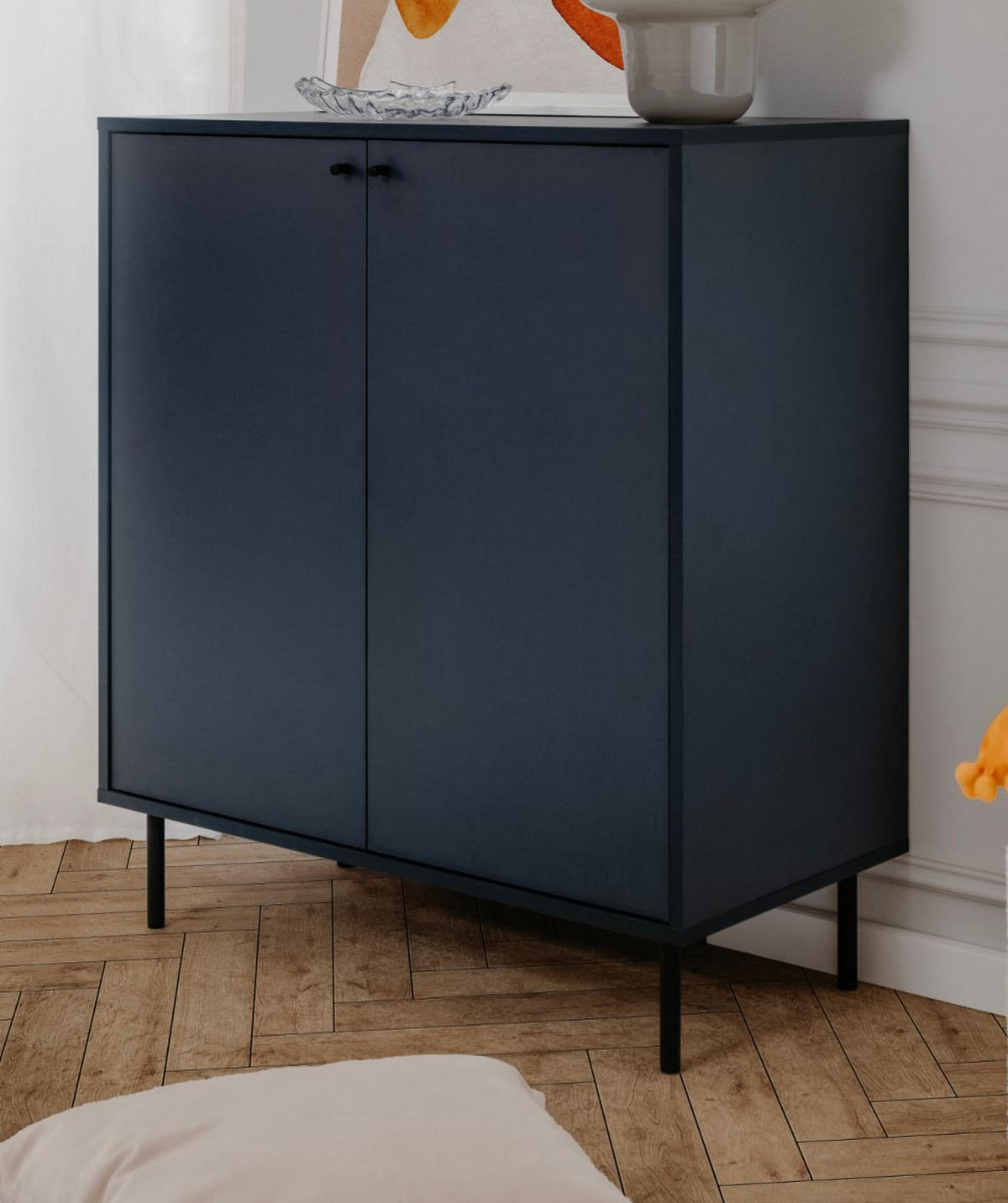 KOMMODE blau 80 cm, Sideboard 2-türig - Blau/Schwarz, Holzwerkstoff/Metall (80/90/40cm) - Furn.Design