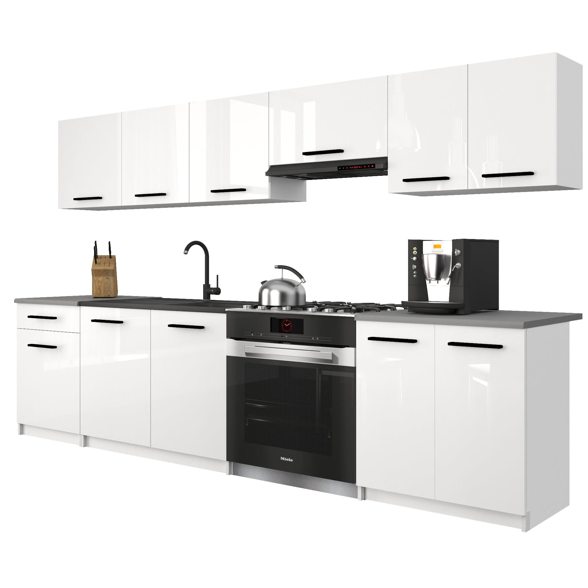 KÜCHENZEILE Italia 2 240 cm, mit Arbeitsplatten, Weiß Hochglanz - Weiß Hochglanz, Holz (240/143/60cm) - B BELINI GROUP