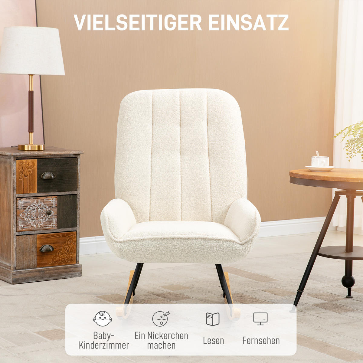SCHAUKELSTUHL, Schwingsessel, Cremeweiß - Creme, Holz (95/97/63cm) - HOMCOM