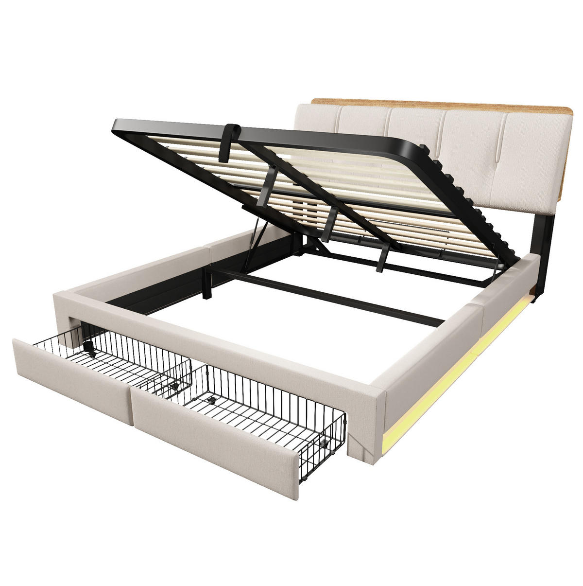 POLSTERBETT mit Stauraum & USB 140x200 cm Leinen Beige - Beige, Metall (140/200cm) - Meubliv