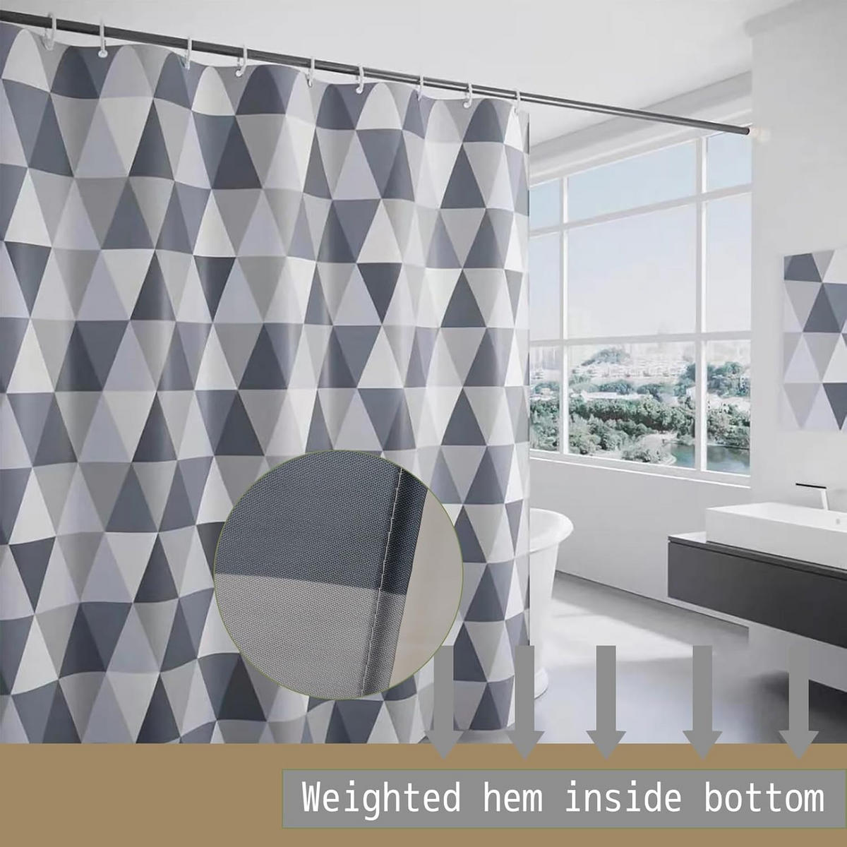 DUSCHVORHANG EVA 3D halbdurchsichtig schimmelresistent schnell trocknend transparent Kieselsteine Muster - Grau, Textil (180/180cm) - MCBOSON