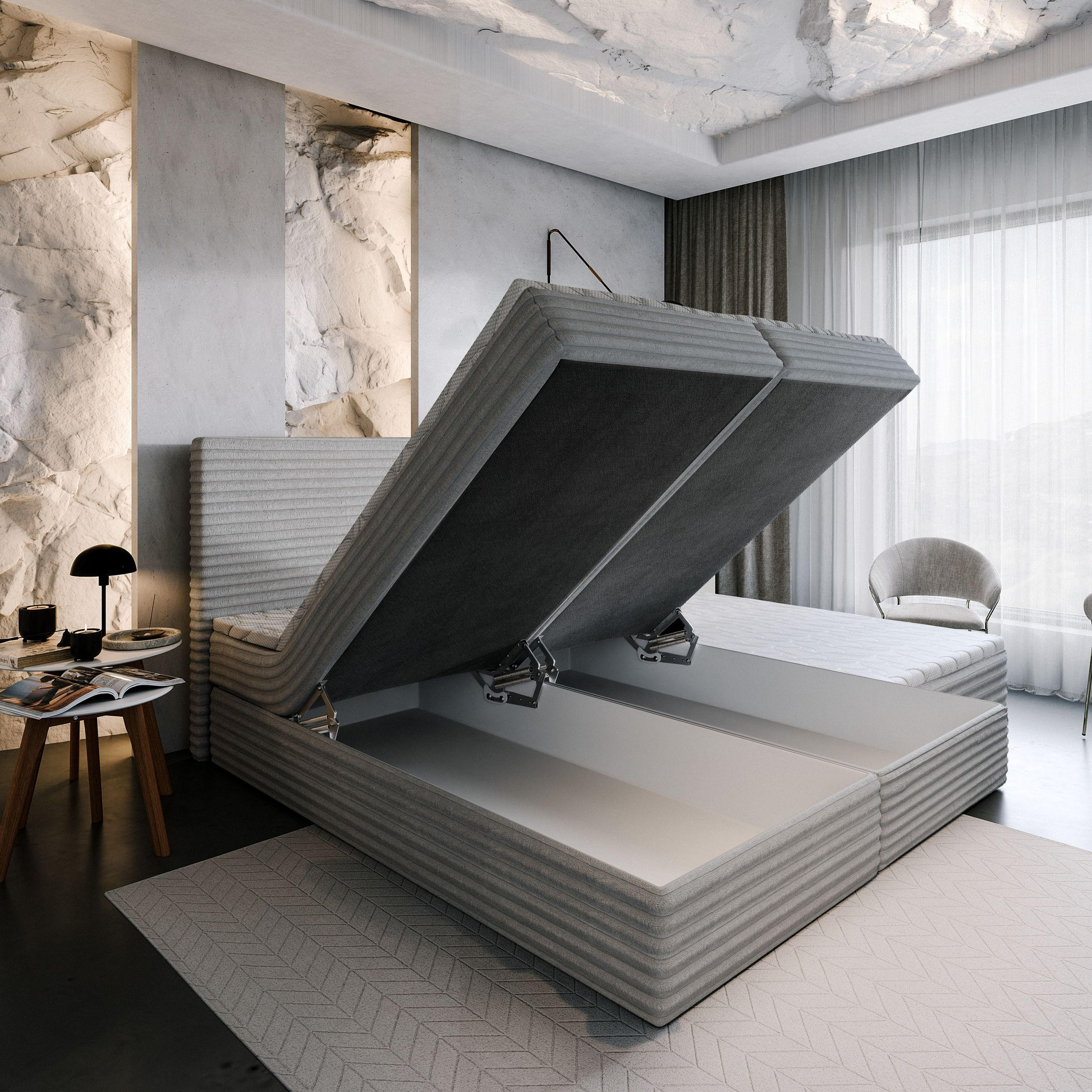 BOXBETT MILARA 180x200 cm mit Matratze und Topper - Rosa - Rosa, Holz (180/200cm) - MASSENO