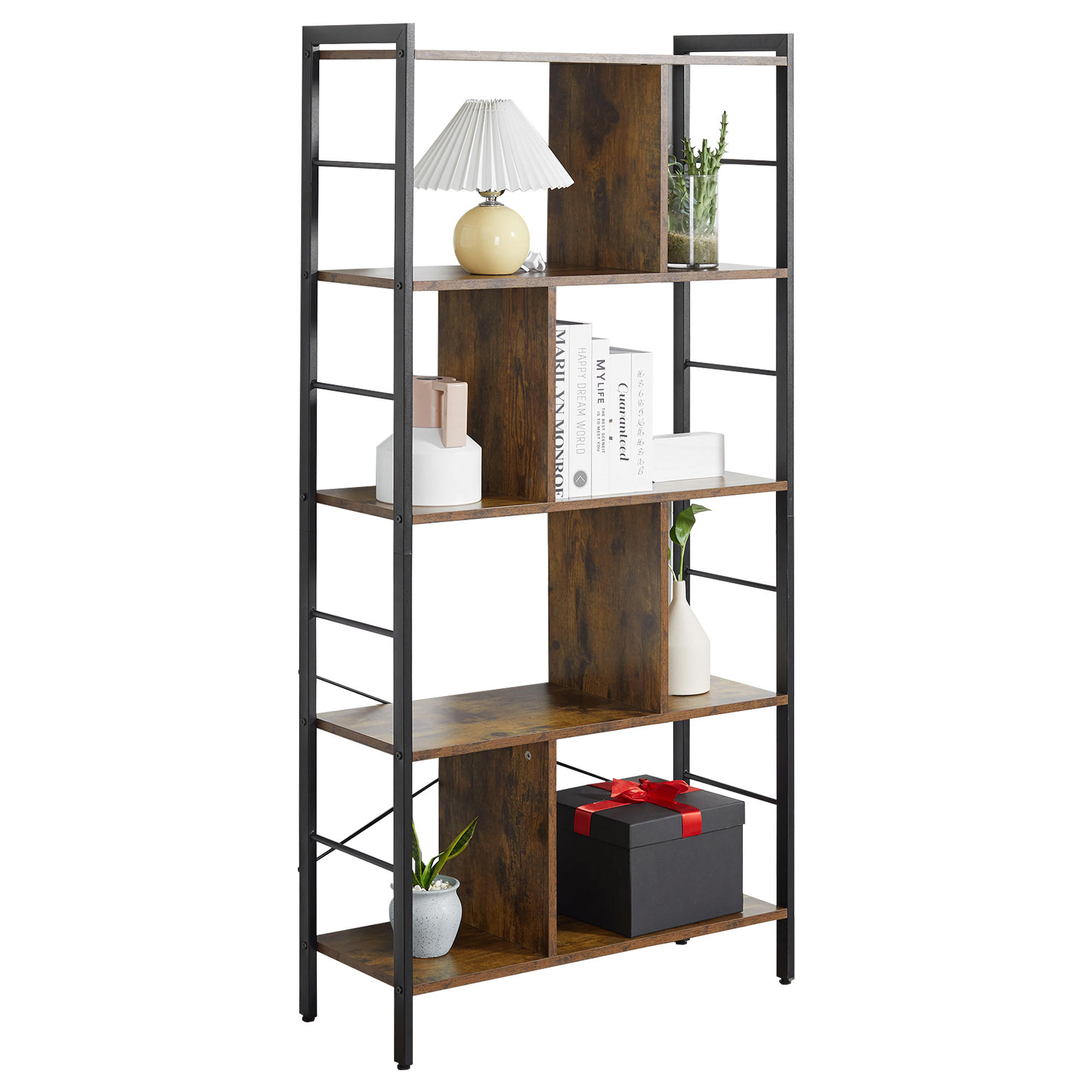 REGAL DE-15532 5-stufig mit Mittelsteg, 74/30/157 cm Braun/Schwarz - Braun, Holzwerkstoff (74/157.5/30cm) - ComfortXL