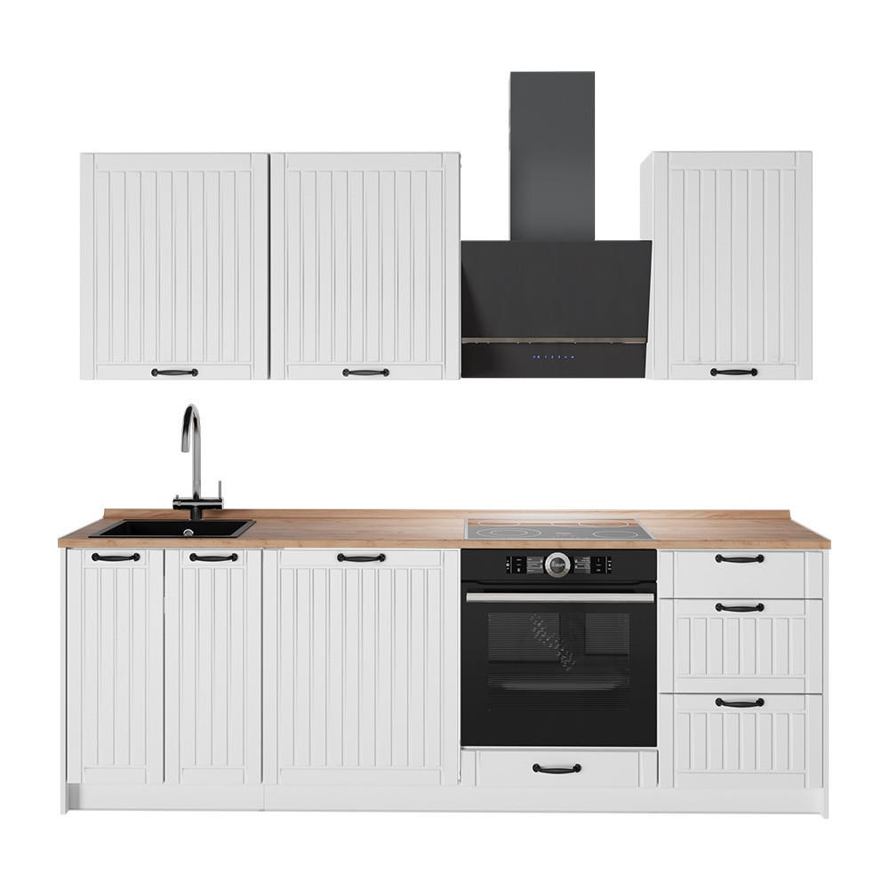 KÜCHENZEILE Fame-Line, Weiß Landhaus/Weiß, 230 cm, AP Eiche - Weiß, Holzwerkstoff (230/206.8/60cm) - Vicco