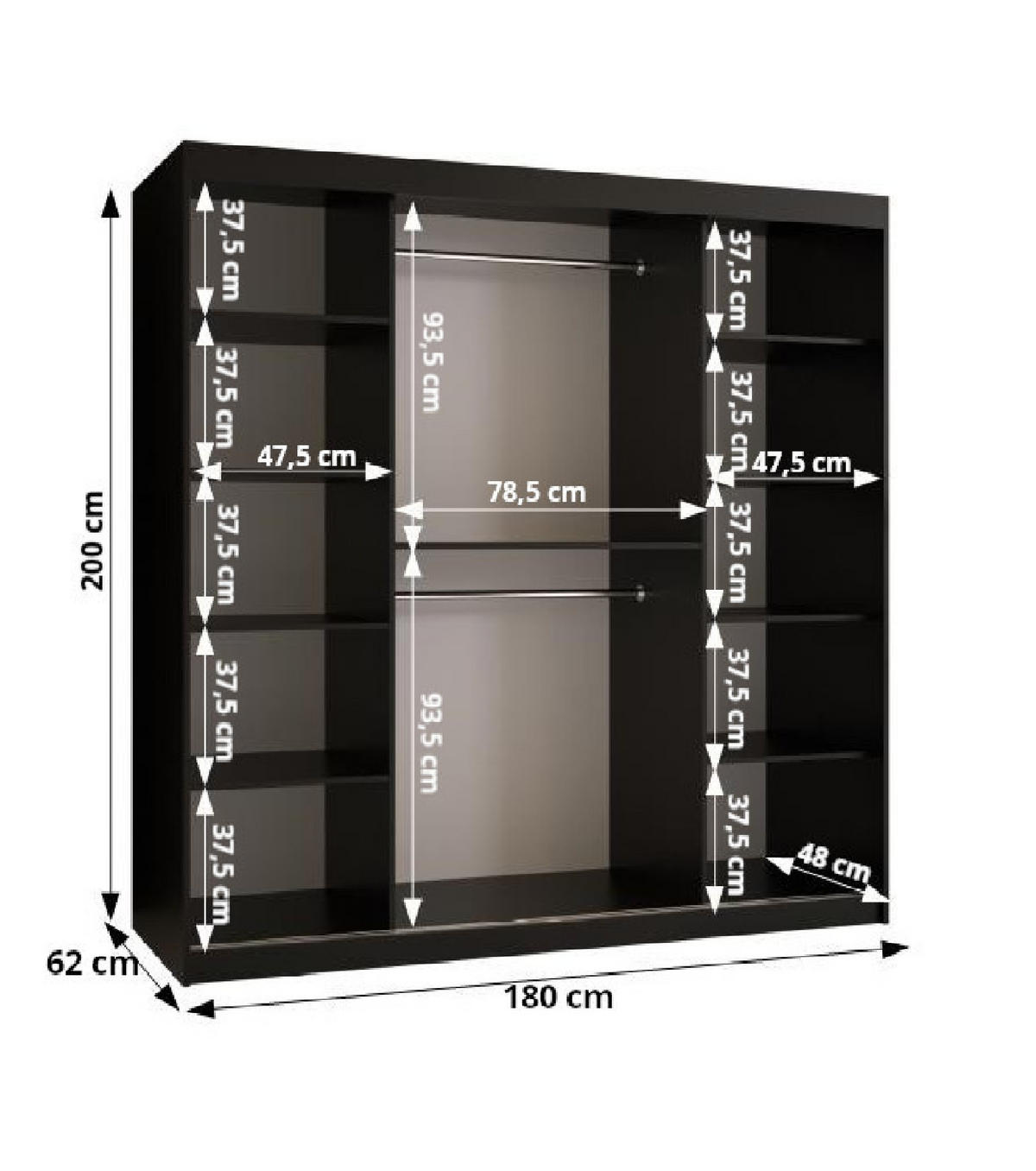 SCHWEBETÜRENSCHRANK 200/180/62 2-türig - Goldfarben/Schwarz, Holz/Kunststoff (180/200/62cm) - MÖBEL KRYSPOL