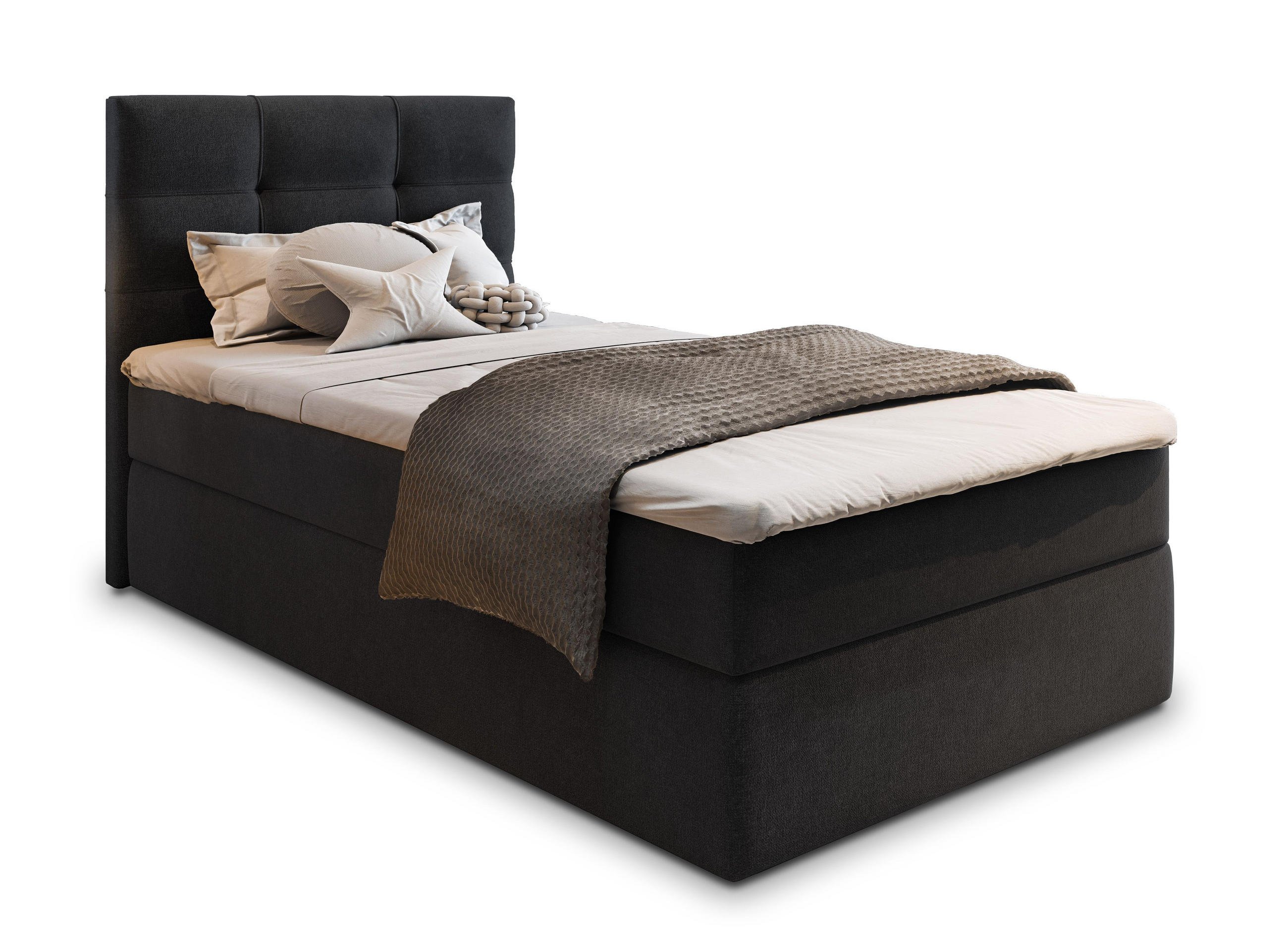 BOXBETT GLOS 90 90x200 cm mit Matratze und Topper - Schwarz - Schwarz, Holz (90/200cm) - MASSENO