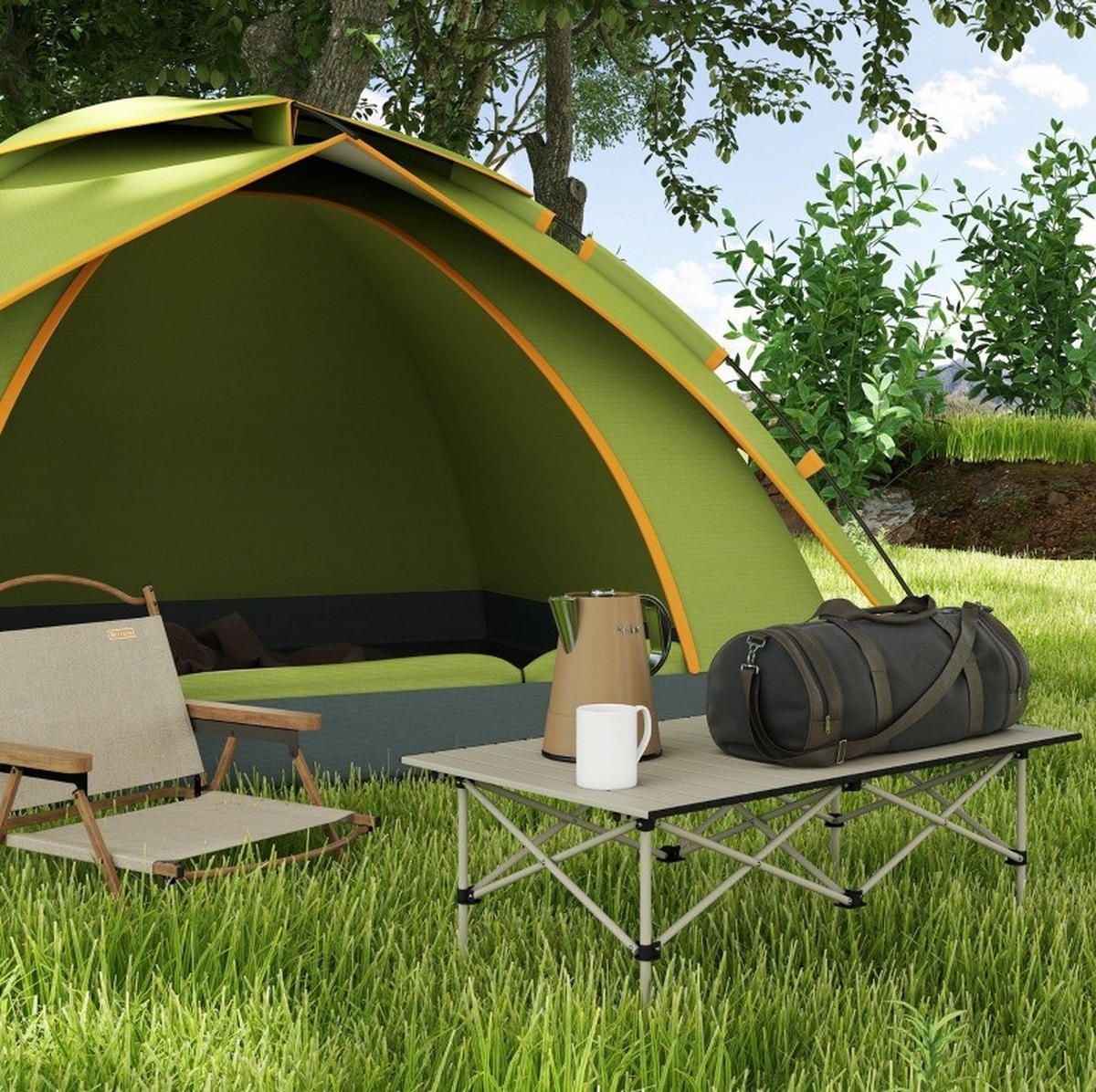 LOUNGETISCH 95/55/50 cm khaki aus Aluminium klappbar - Beige, Metall (95/55/50cm) - OKWISH