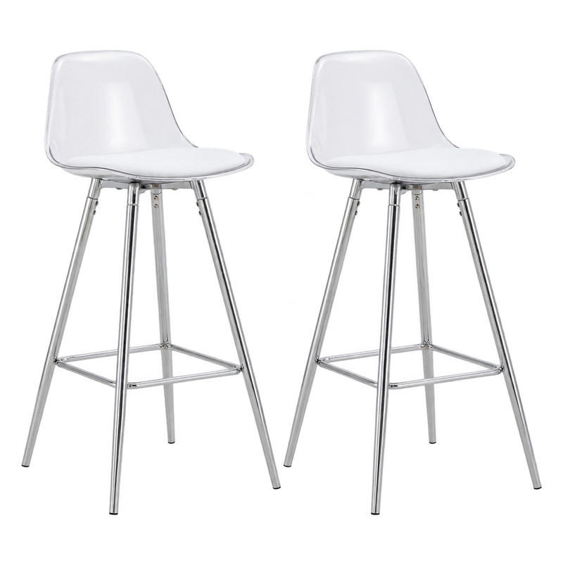 BARHOCKER mit Rückenlehne 2er-Set Transparent Silber - Silberfarben, Metall (33/96.5/38cm) - Meubliv