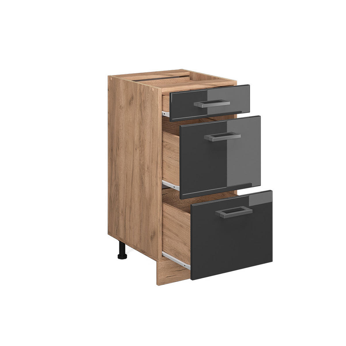 KÜCHENUNTERSCHRANK R-Line Anthrazit Hochglanz 40 cm mit Schubladen AP Eiche - Anthrazit/Eiche Wotan, Holzwerkstoff (40/81.6/60cm) - Vicco