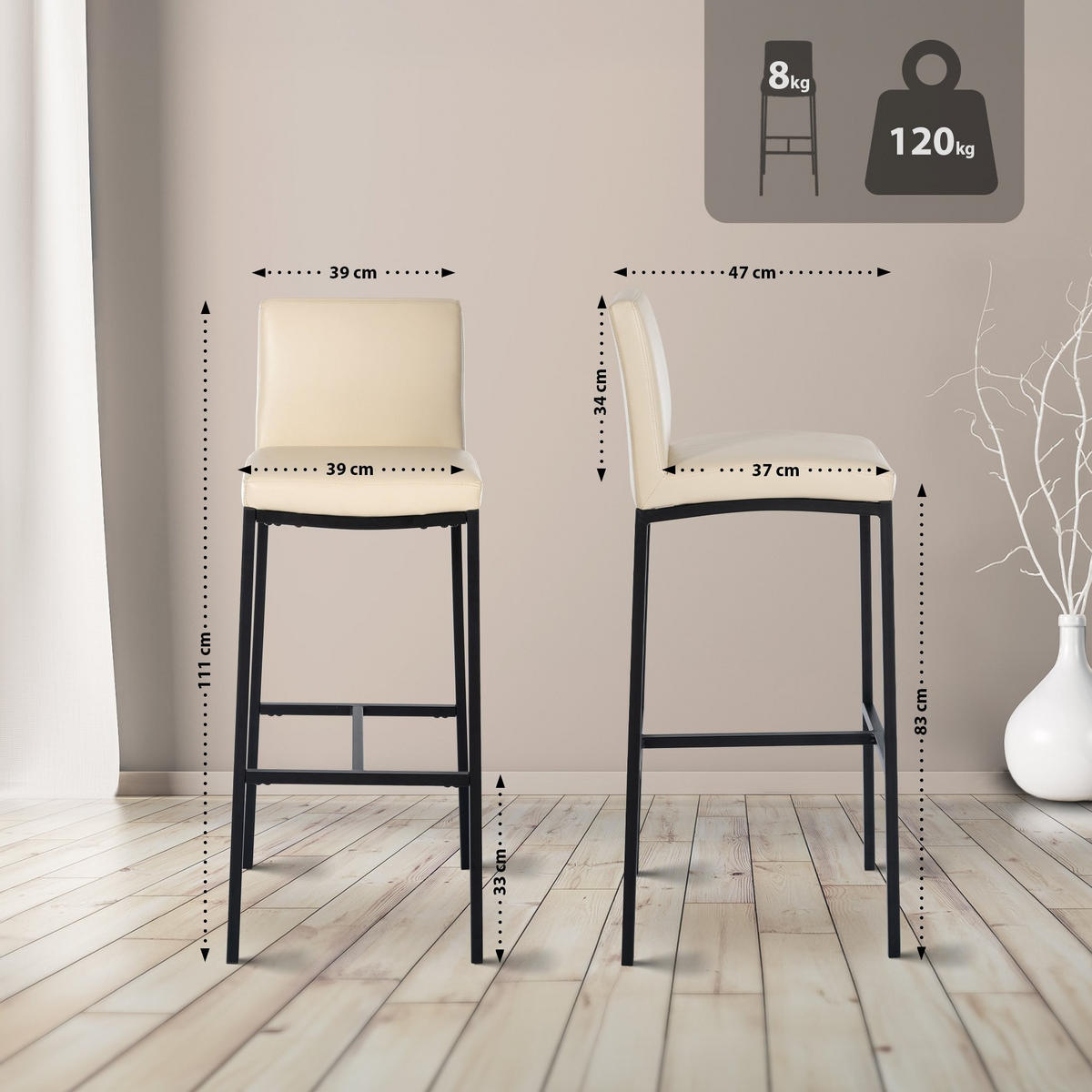 BARHOCKER Freeport 111x43x47 cm creme - Creme, Metall (43/111/47cm) - furnicato
