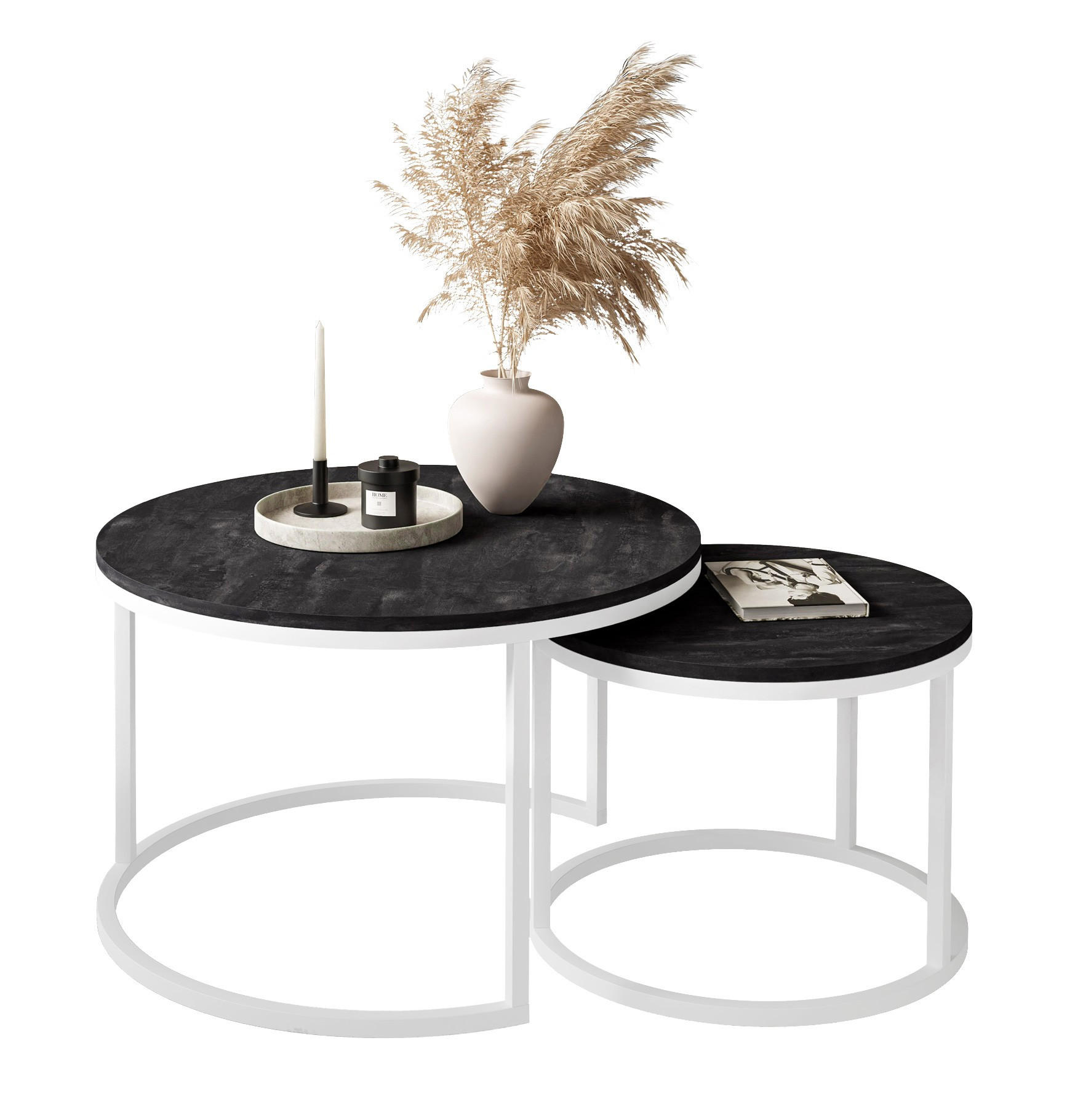 COUCHTISCH 2-in-1 CIRI dunkler Beton - Weiß, Holzwerkstoff (80/80/48cm) - Lookway
