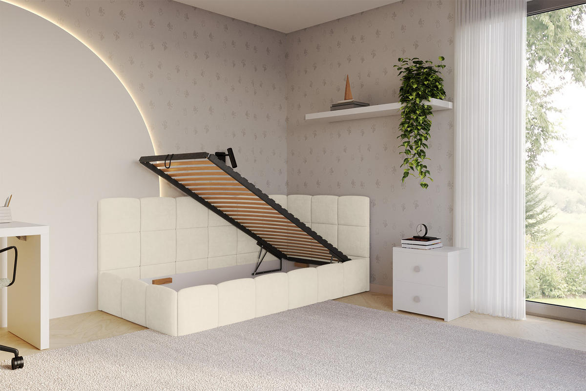 EINZELBETT Jugendbett mit Bettkasten Links, mit Matratze - LIVY 100x200 Beige - Cappuccino, Holzwerkstoff/Textil (100/200cm) - ALTDECOR