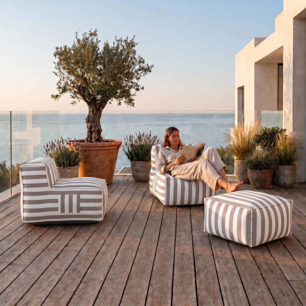 GARTENLOUNGE-SET SOFT SET 4 Beige - Beige, Textil - Muffo