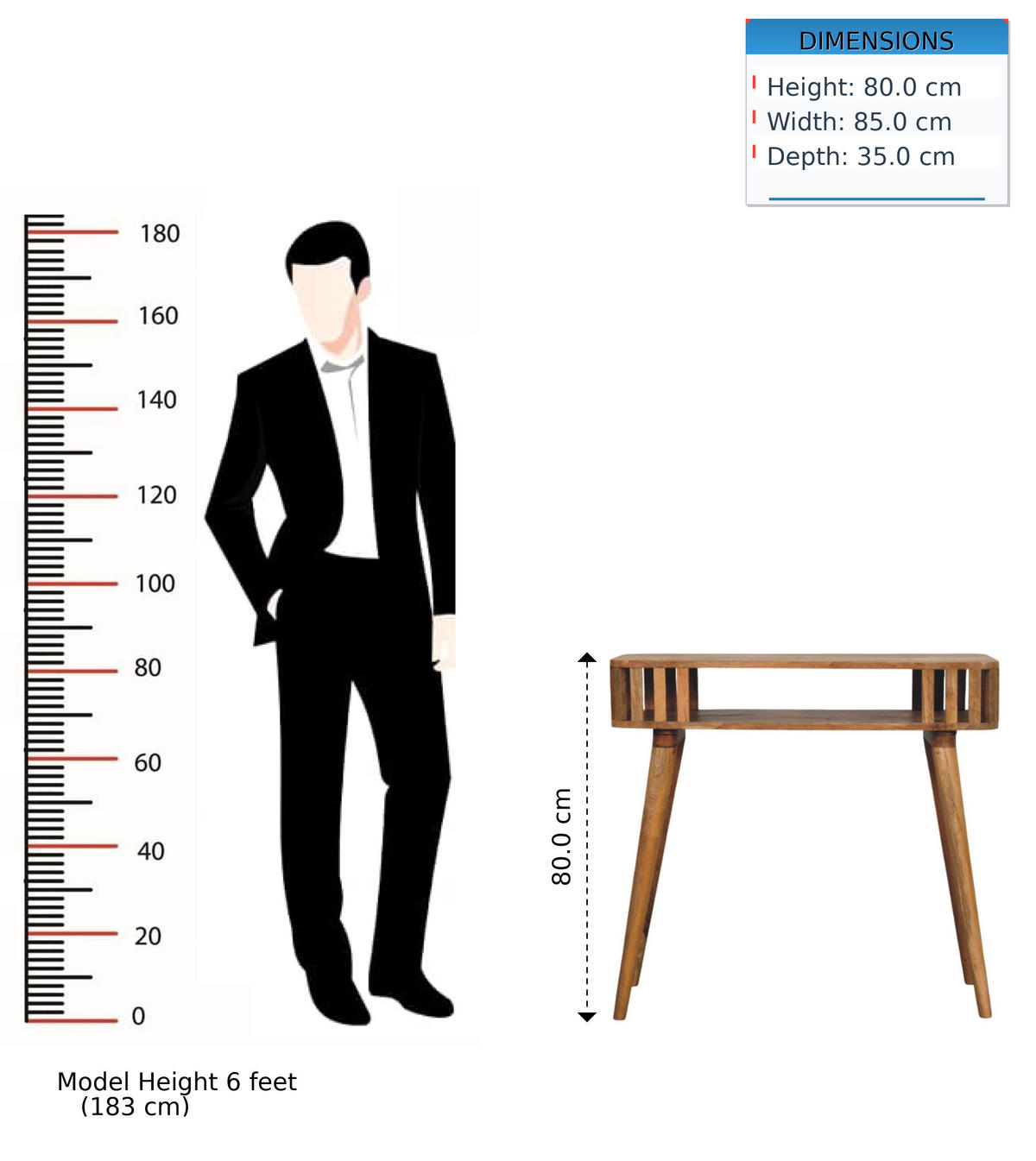 KONSOLENTISCH mit Eichenoptik-Finish, 1 offene Ablage, hellbraun. - Hellbraun/Braun, Holz (35/85/80cm) - Artisan Furniture