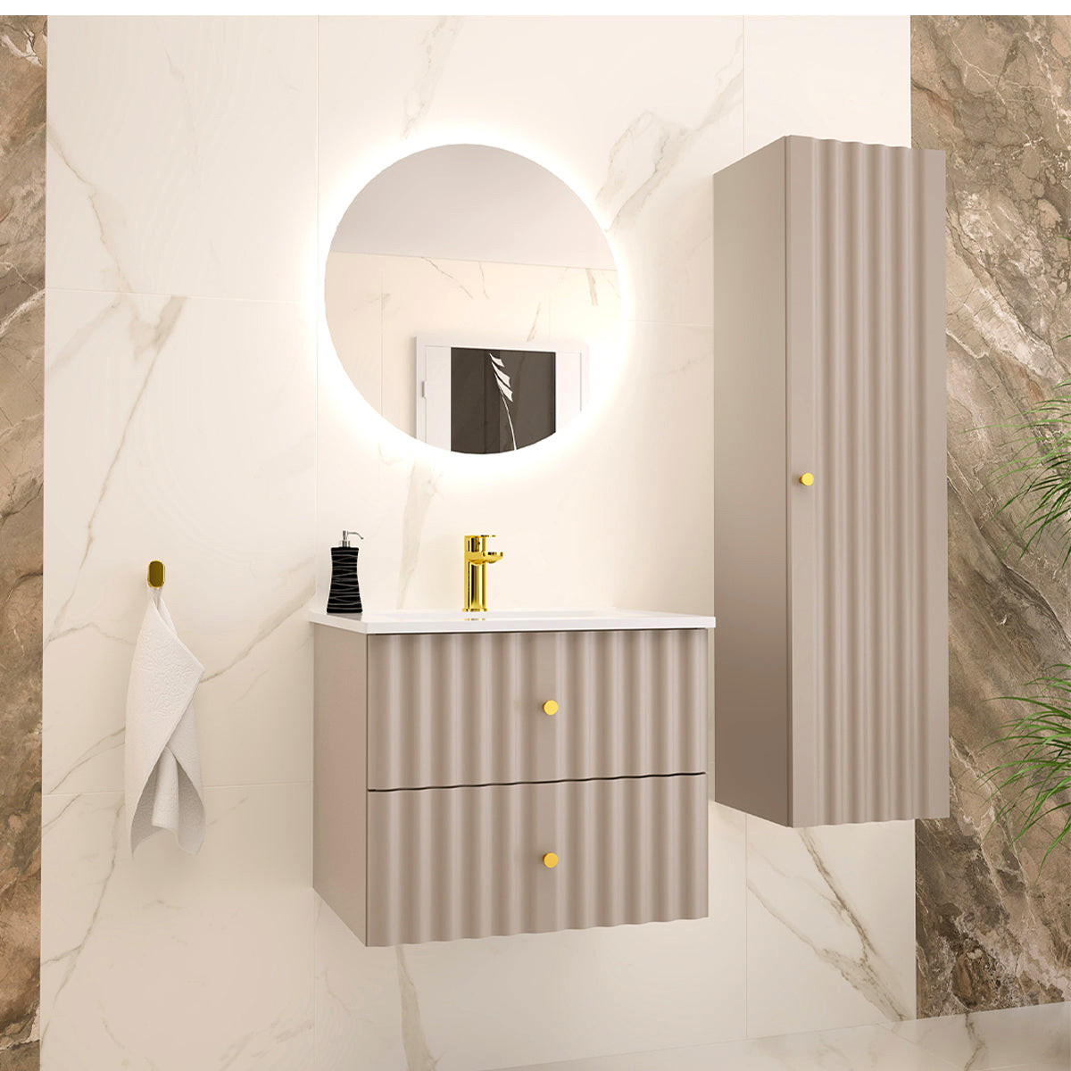 BADMÖBEL 60cm Izae 2er-Set Kaschmir - Beige, Holzwerkstoff (60/50/45.8cm) - Petits-meubles