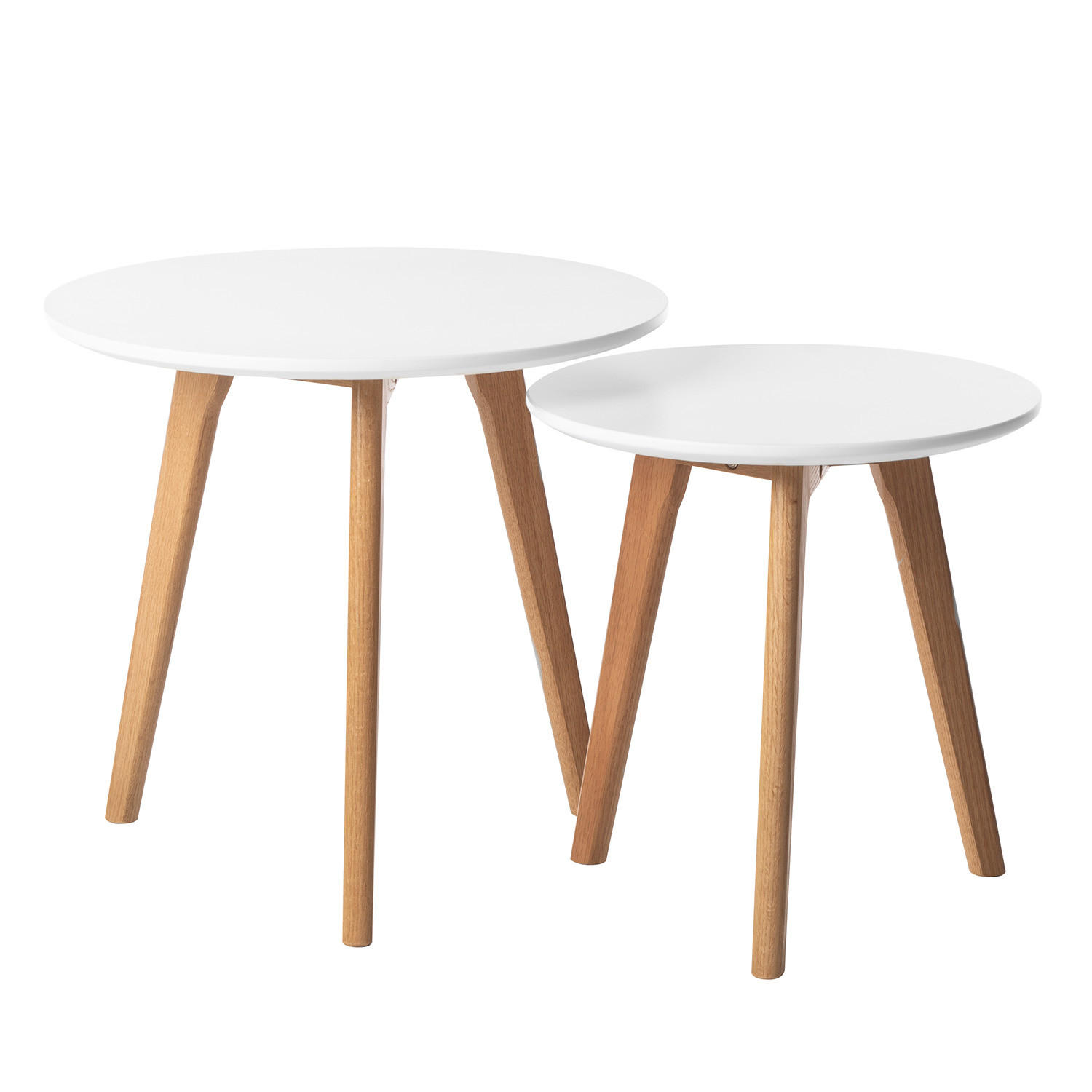 BEISTELLTISCH-SET - 2-teilig - Eiche teilmassiv - Matt Weiß - Weiß, Holz/Holzwerkstoff (50/50/45cm) - home24
