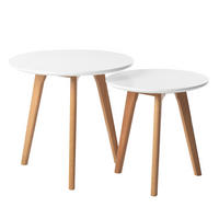 BEISTELLTISCH-SET - 2-teilig - Eiche teilmassiv - Matt Weiß - Weiß, Holz/Holzwerkstoff (50/50/45cm) - home24