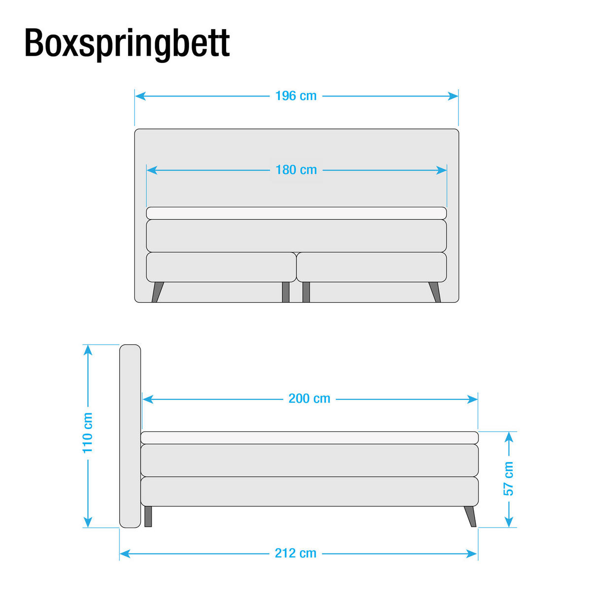 BOXSPRINGBETT - Webstoff - Hellblau, Naturmaterialien (200/200cm) - home24