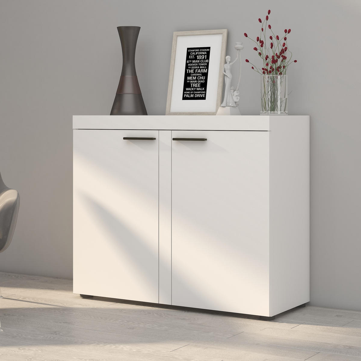 SIDEBOARD RITMO 97x40x82 cm mit 2 Türen Weiß - Weiß, Holzwerkstoff (97/82/40cm) - MASSENO