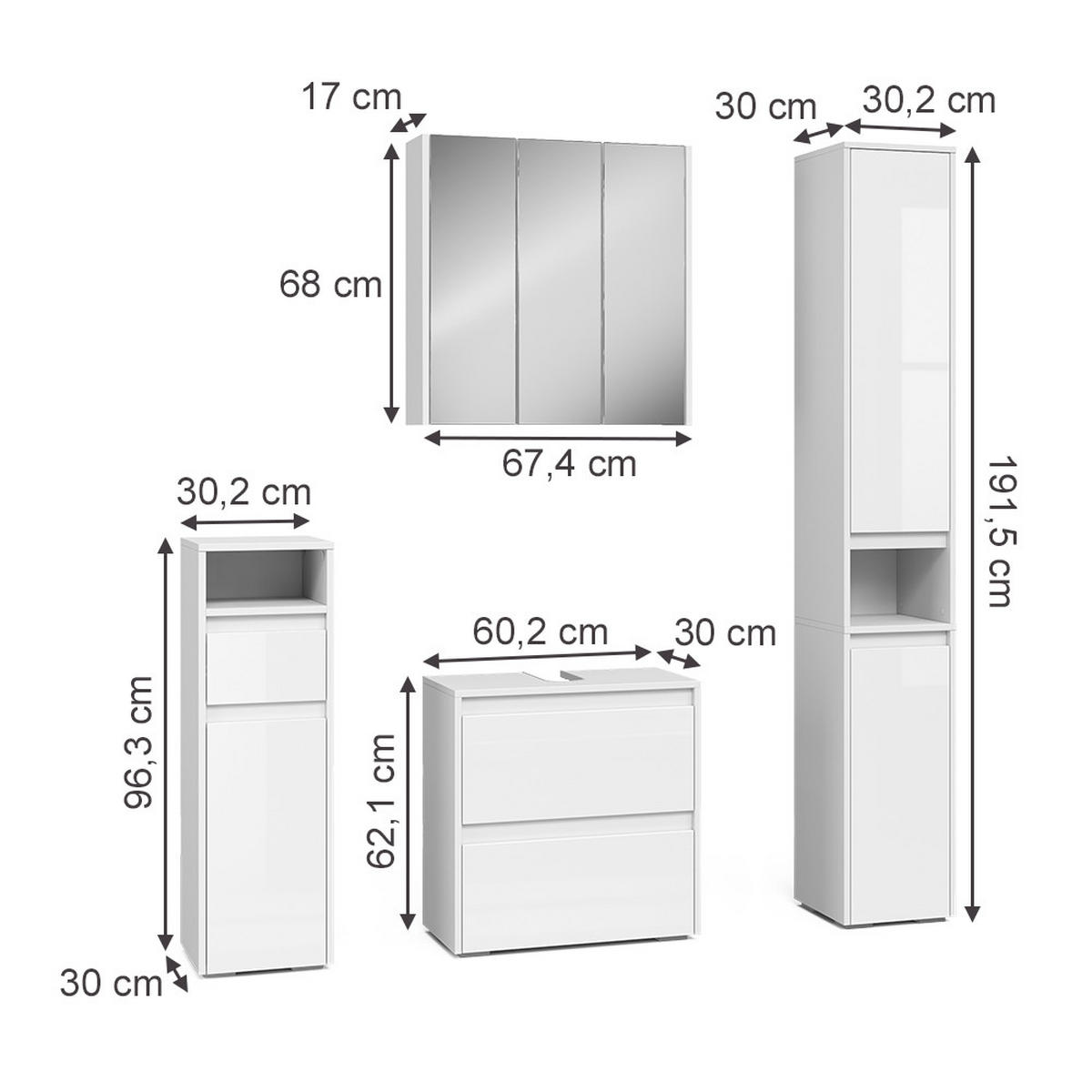 BADMÖBEL-SET Majest Weiß 4 Teile - Weiß Hochglanz, Holzwerkstoff (60/62/30cm) - Vicco