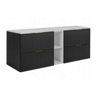 WASCHBECKUNTERSCHRANK SLIM 140cm mit Arbeitsplatte Weiß Schwarz - Schwarz/Weiß, Holzwerkstoff (140/57/46cm) - Rodan