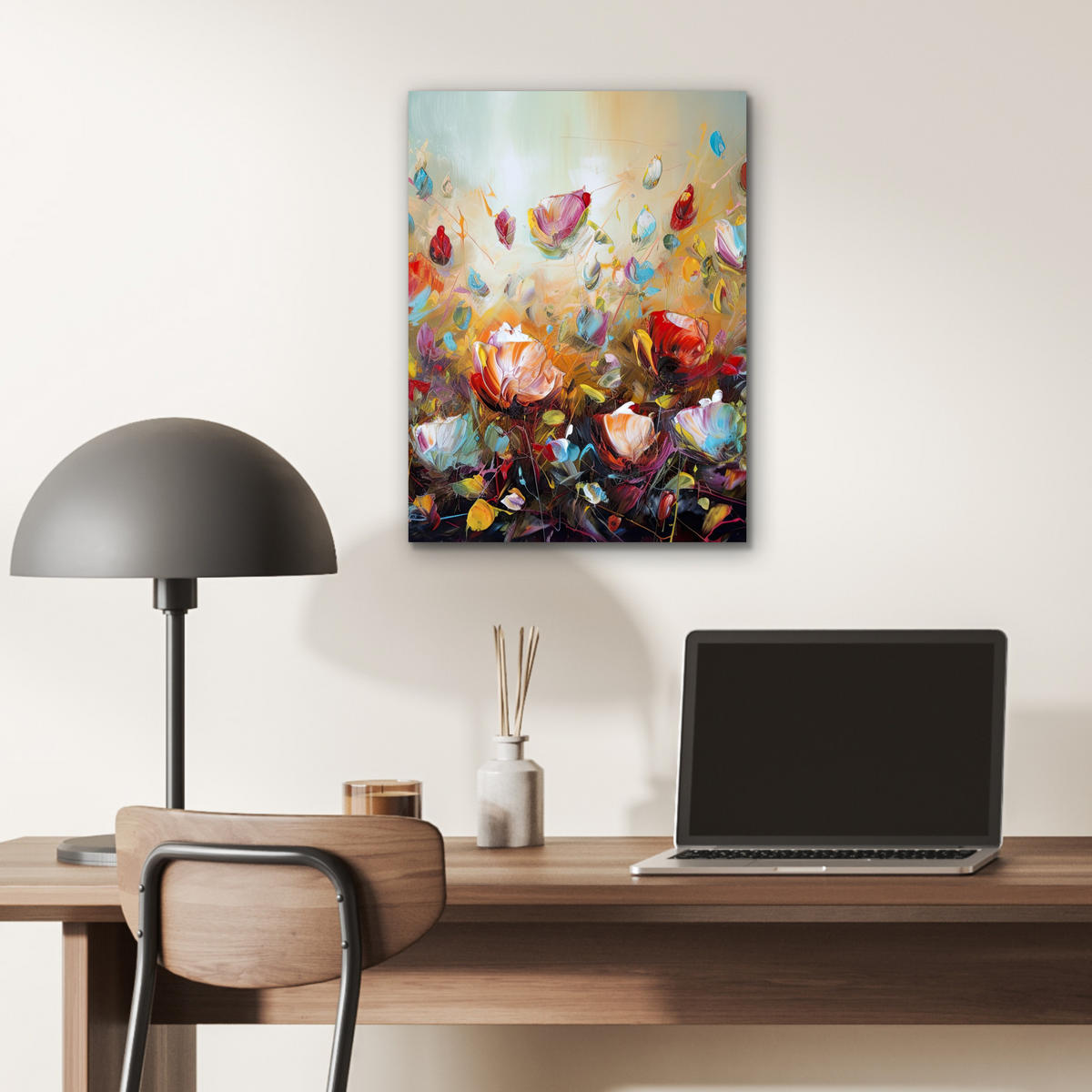 KOVOVÝ OBRAZ Kvety - Umenie - Príroda - Olejomaľba 30x40 cm - viacfarebná, kov (30/40cm) - MuchoWow