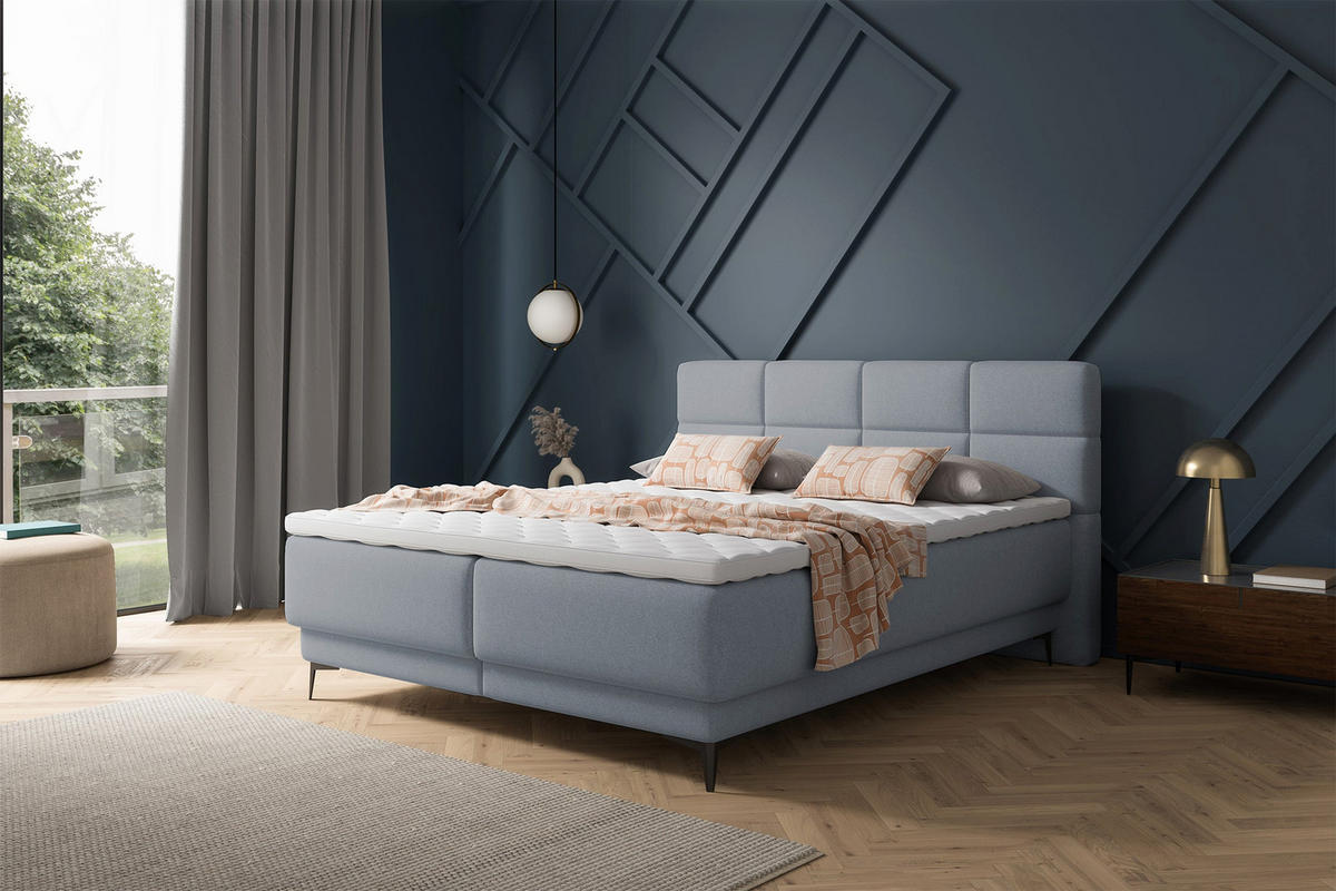 NEIN_BOXBETT Rektango Graphitgrau Velours 180/200 cm - Schwarz/Graphitfarben, Textil/Metall (180/200cm) - Selsey