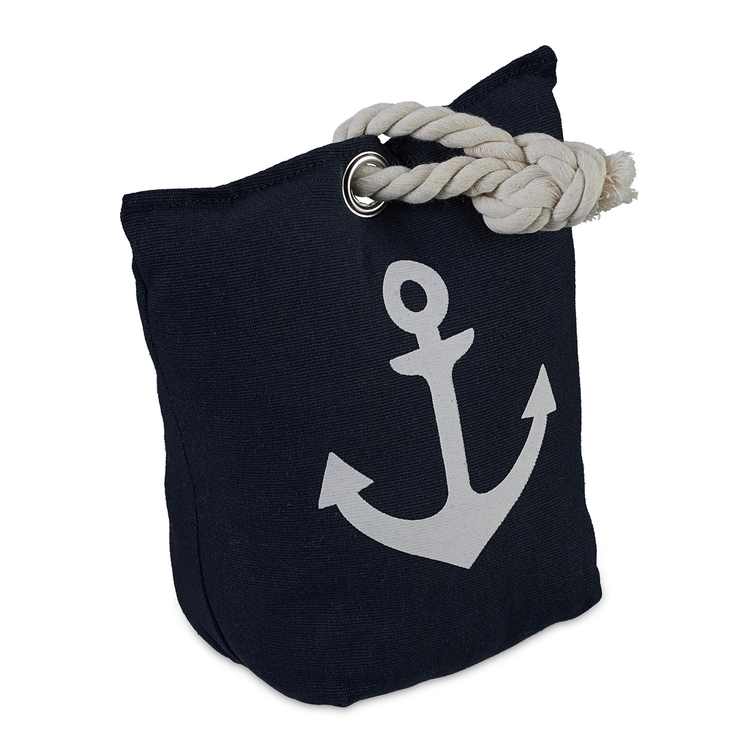 DÖRRSTOPP Mörkblå Vit ankarmotiv - Mörkblå, Textil/Naturmaterial (18/9cm) - Relaxdays