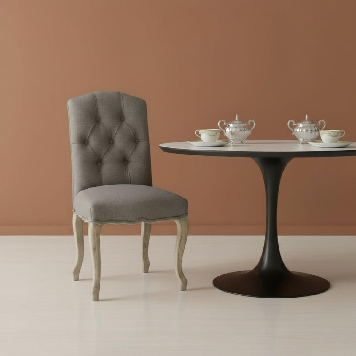 STUHL aus taupefarbenem Stoff 64/52/100 cm - Braun, Holz (64/100/54cm) - Signature