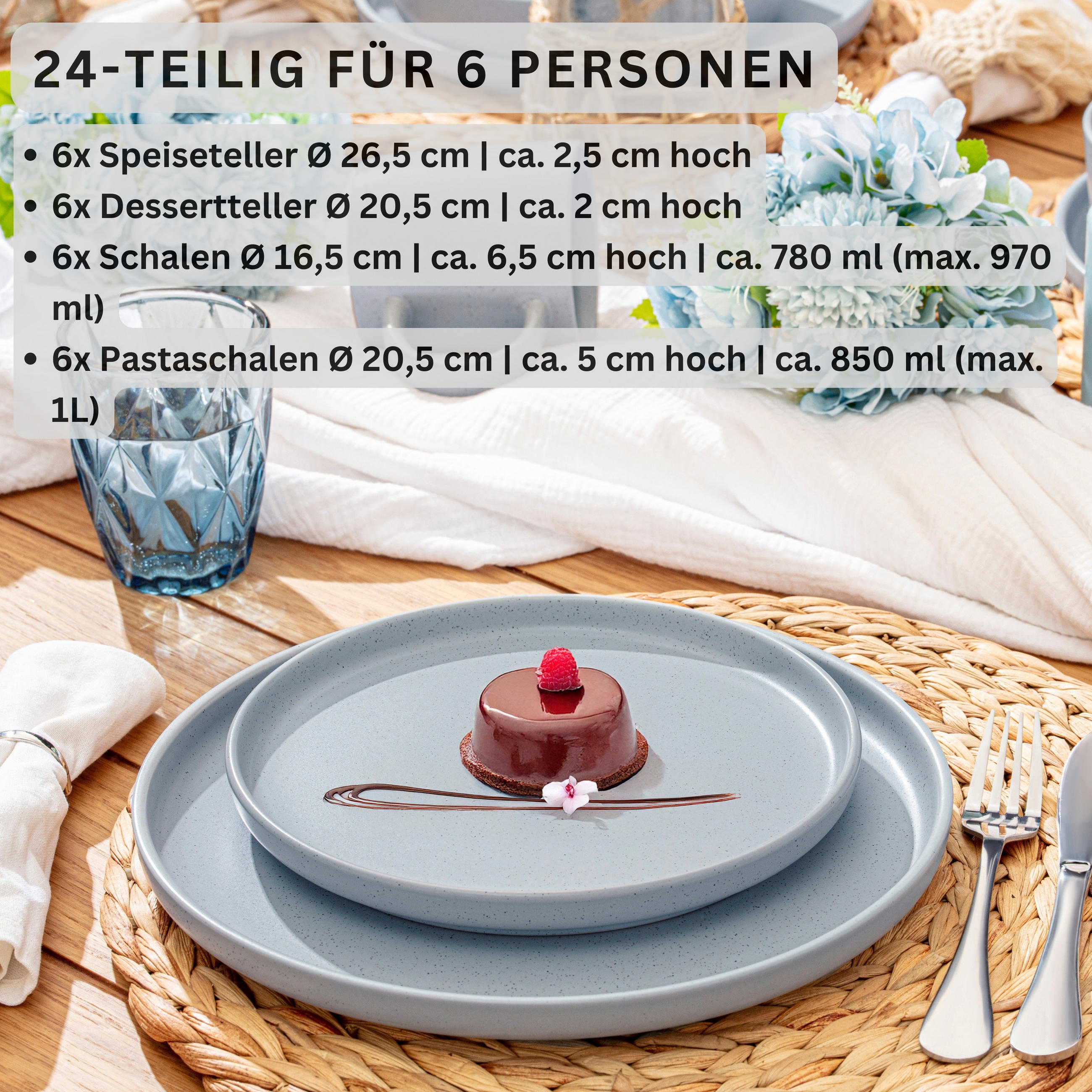 TAFELSERVICE LEEDS STERLING - 24 teilig aus Steingut - Hellgrau, Stein (26.5/6.5/26.5cm) - Sänger