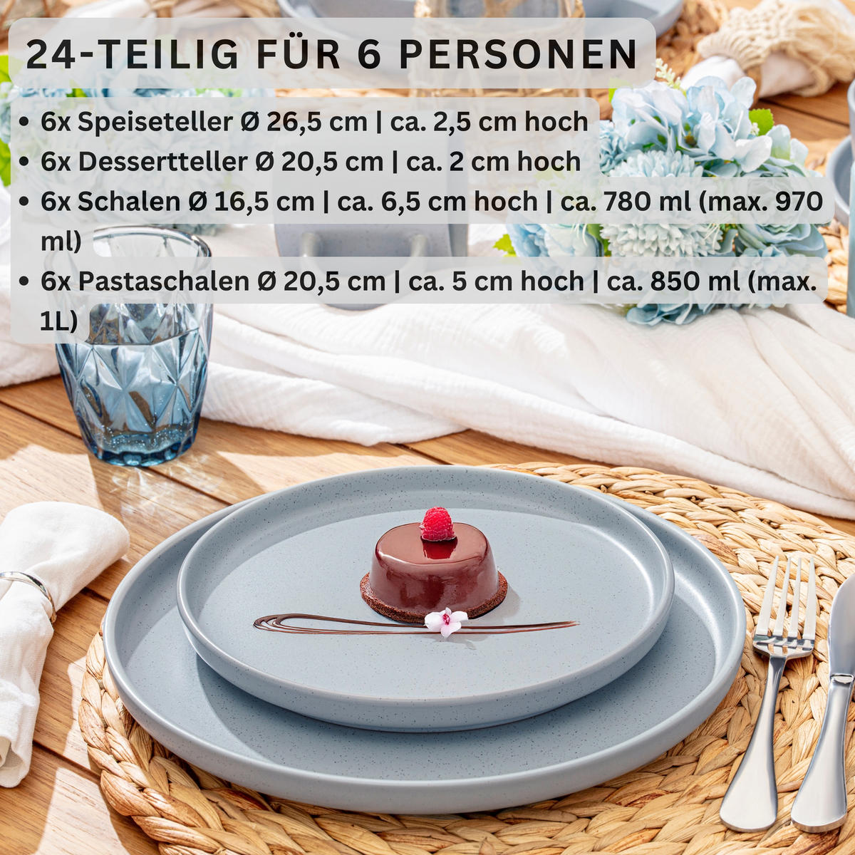 TAFELSERVICE LEEDS STERLING - 24 teilig aus Steingut - Hellgrau, Stein (26.5/6.5/26.5cm) - Sänger