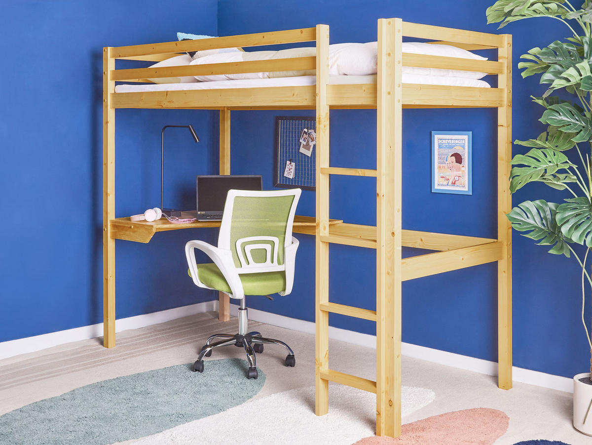 HOCHBETT MIT SCHREIBTISCH 90x200 cm Heller Holzfarbton Loury - Hellbraun, Holz (90/200cm) - Beliani