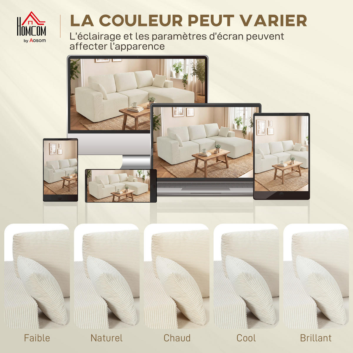 ECKSOFA DE-13510 2-in-1, verwandelbar in Sofabett Creme - Creme, Textil (168/267cm) - ComfortXL