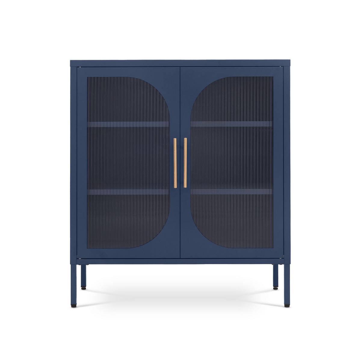 LUKA 2-türiges Metall-Sideboard in Mitternachtsblau mit geriffeltem Glas, 80 cm - Dunkelblau, Metall (80/90/35cm) - Sicaan