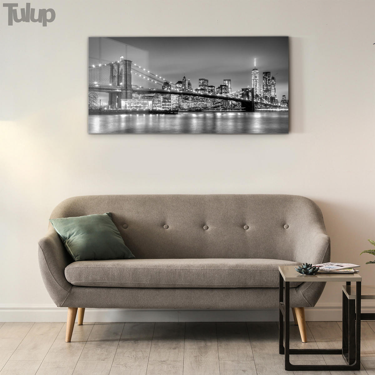 GLASBILD 120x60 cm Brooklyn Bridge - Greige, Glas (120/60cm) - TULUP