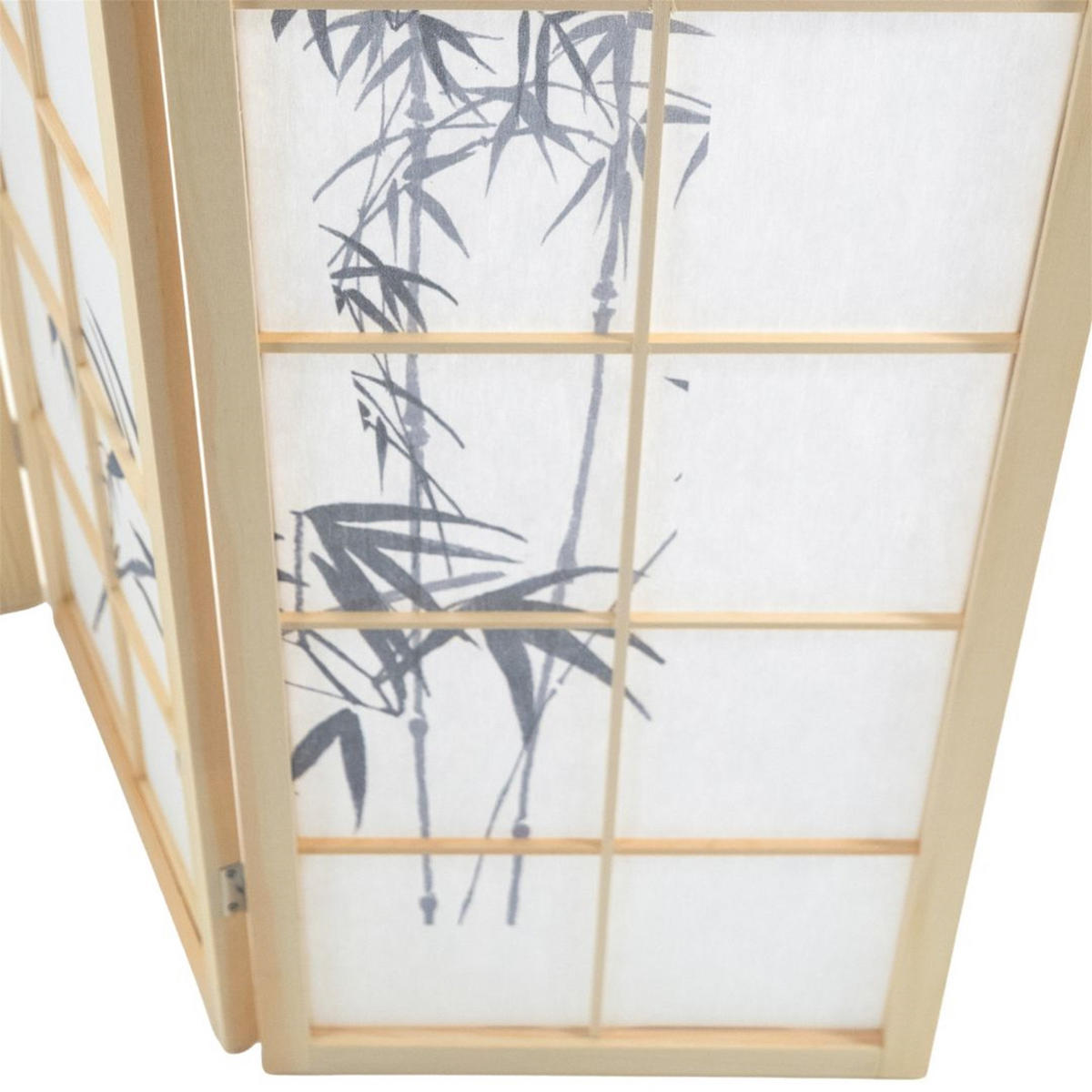 RAUMTEILER Asia Reispapier mit Bambusmotiv Weiss-hellbraun - Weiß, Holz (120/170/3cm) - DESIGN DELIGHTS