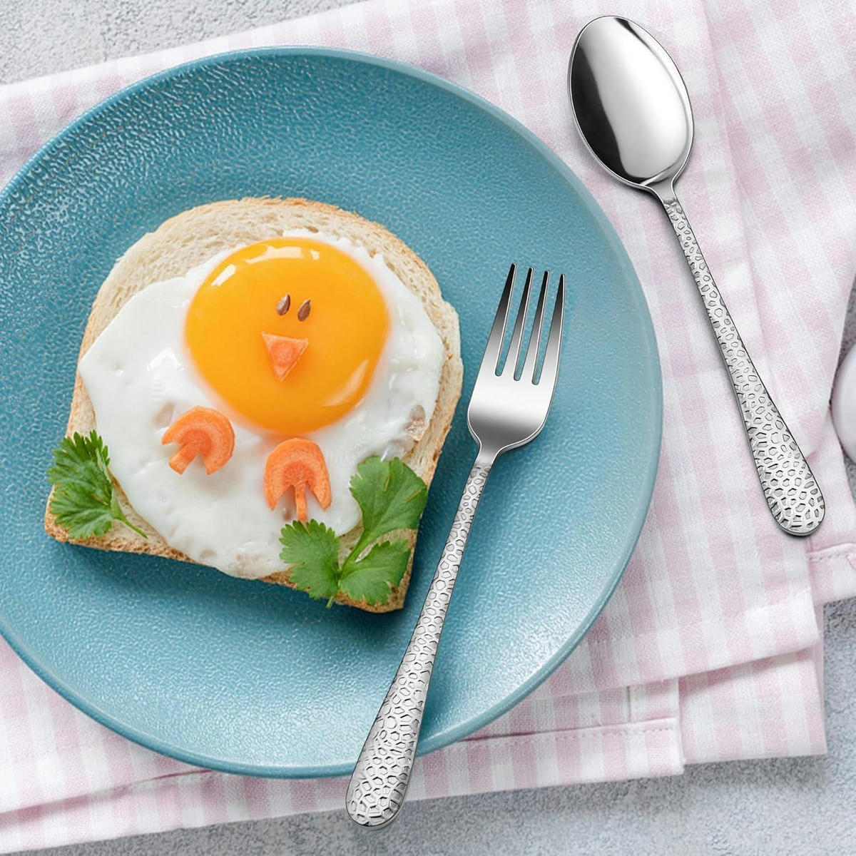 KINDERBESTECK Set 12-teilig Edelstahl Hammergriff Spülmaschinenfest - Silberfarben, Metall