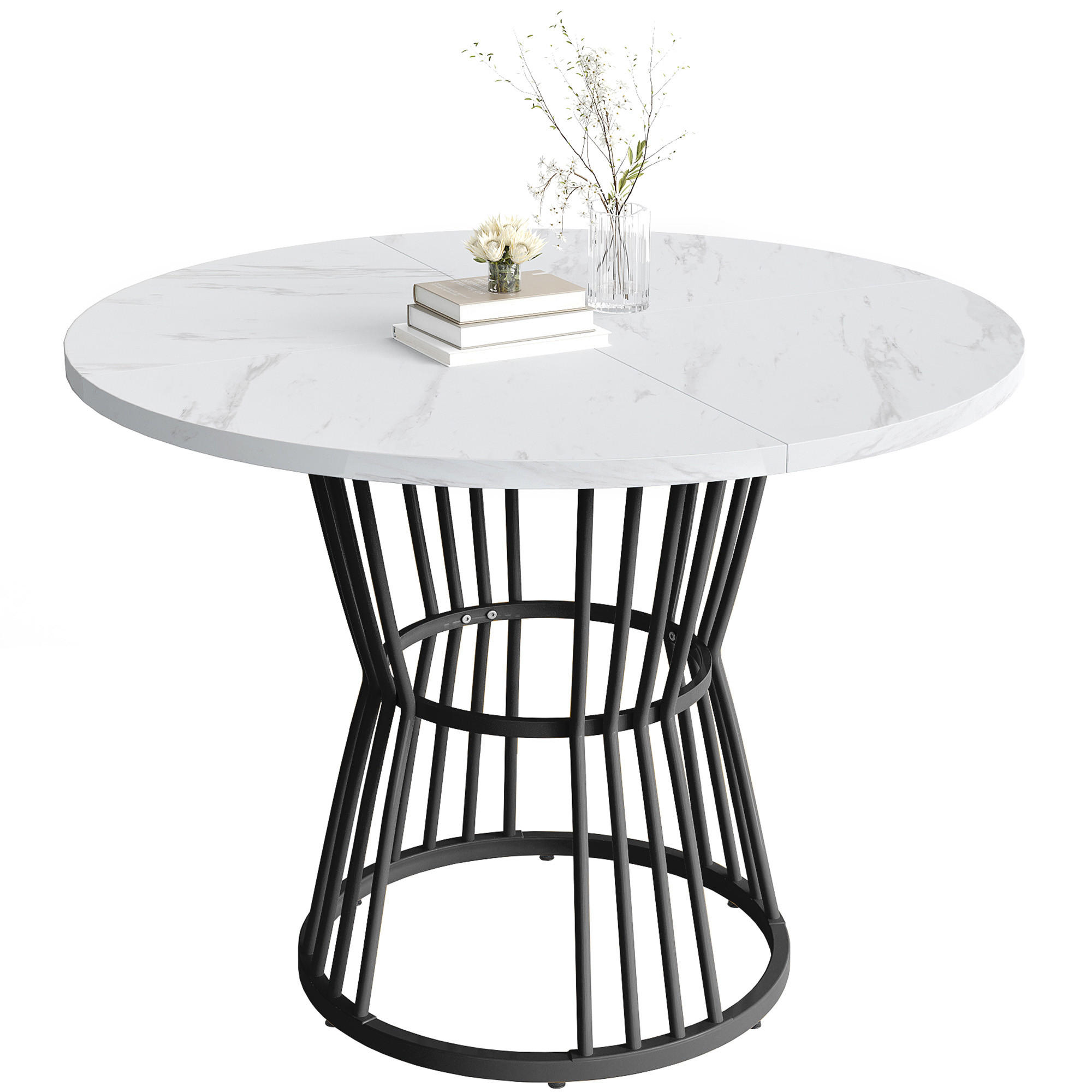 OKWISH JÍDELNÍ stůl 100/100/75 cm černý z MDF a kovu s mramorovým dekorem