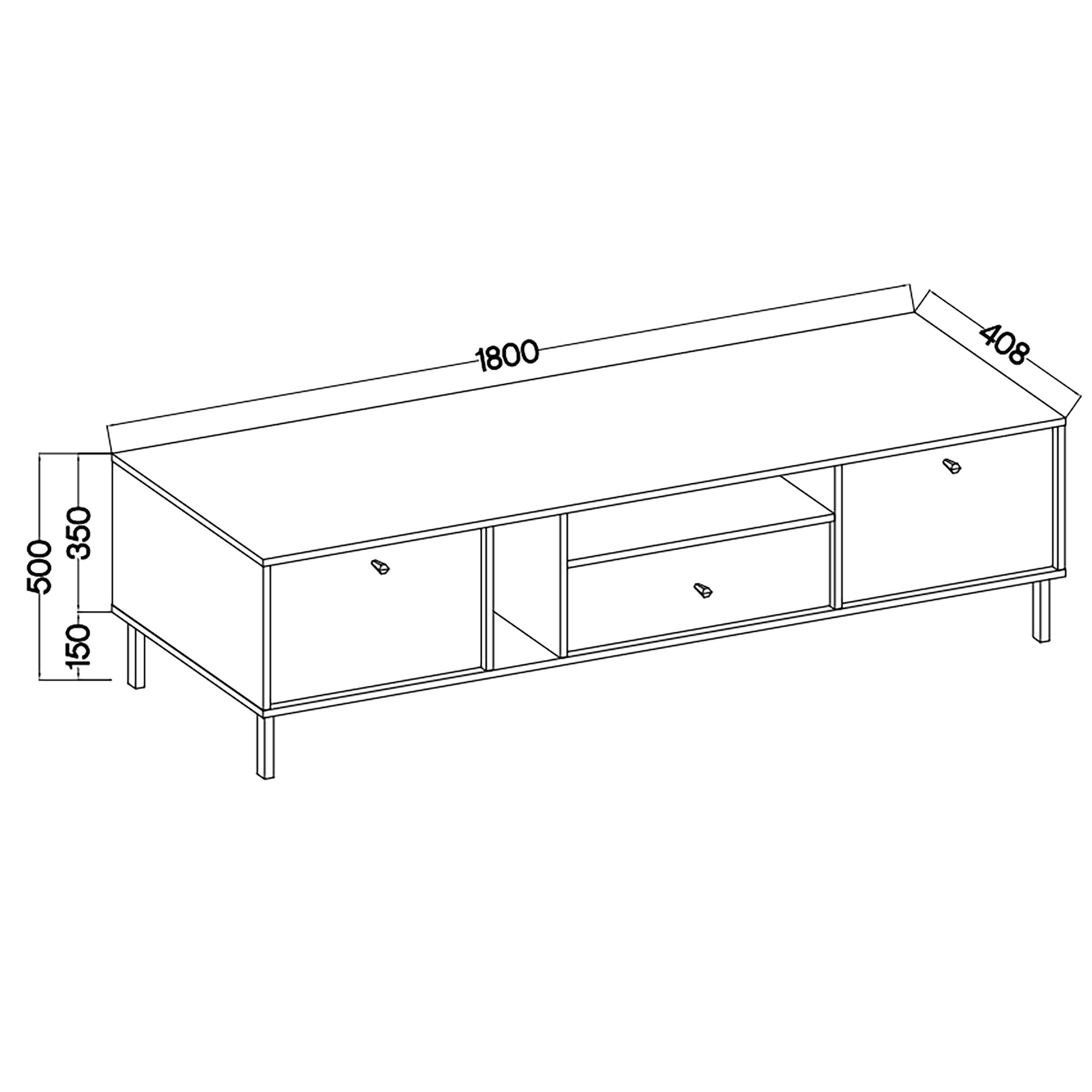 Thumbnail - Masseno Lowboard, Graphit, Holzwerkstoff, 1 Schubladen, 180x50x40.8 cm, Wohnzimmer, Wohnwände, Lowboards, Lowboards steh...