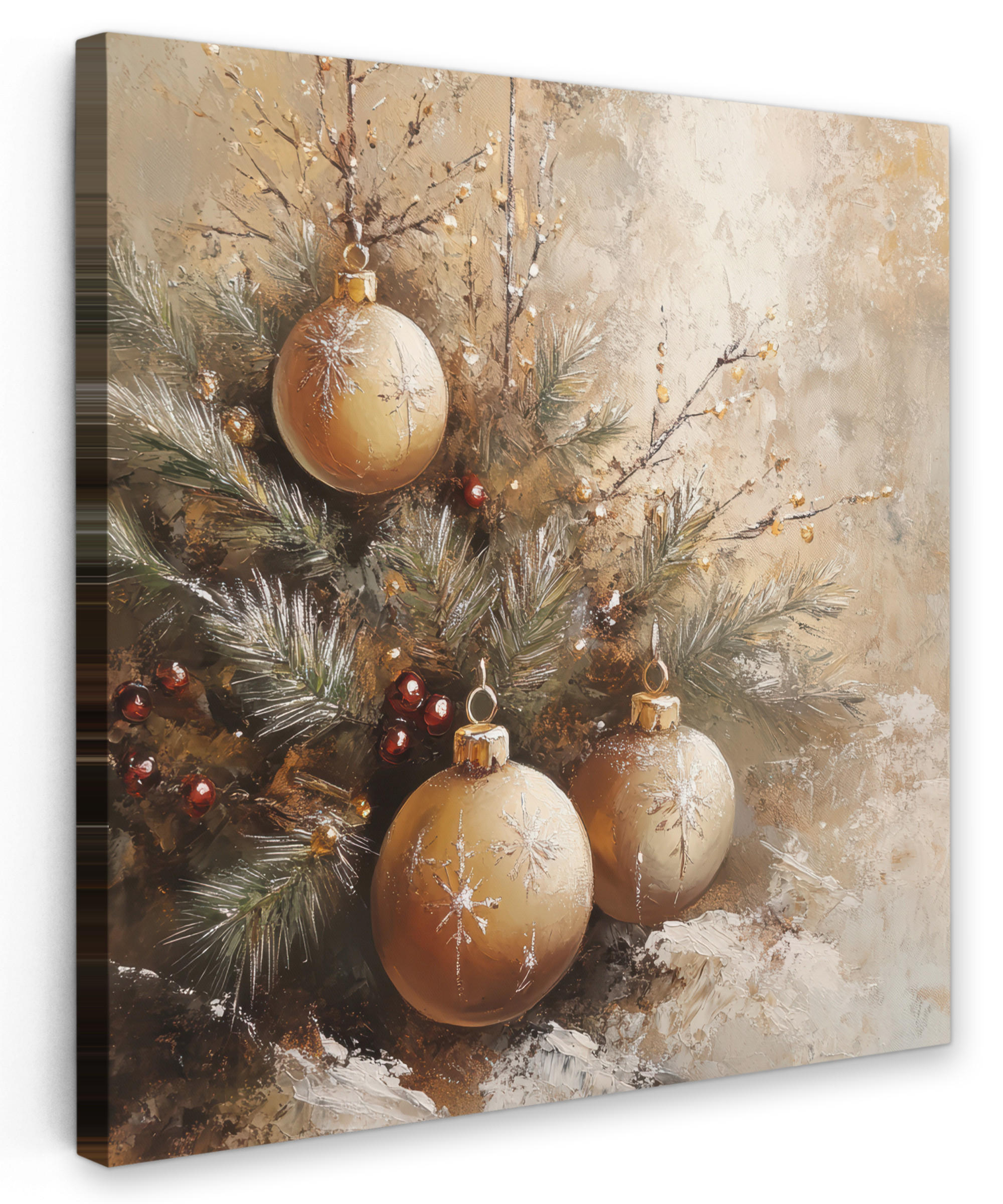 LEINWANDBILD Weihnachten - Kugeln - Beige - Gold 90x90 cm - Goldfarben, Textil (90/90cm) - MuchoWow