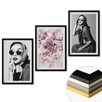 WANDBILDER 3er-Set - 40x60 cm Schwarzer Rahmen - Stilvolle Porträts von Frauen mit Blumen - Schwarz, Kunststoff (40/60cm) - ArtPrintCave