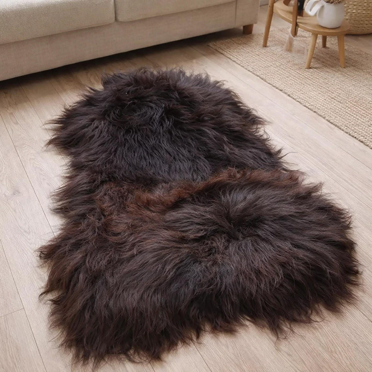 FELL Öko Island Lammfell Schaffell Natur Braun lange Wolle ca. 115 cm - Rotbraun/Dunkelbraun, Fell (65/115cm) - Provellus