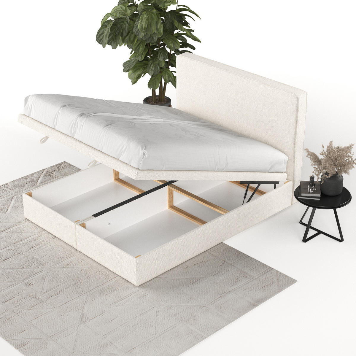 POLSTERBETT Hush mit Stauraum 120/200 cm Creme im Alta Stoff - Creme/Schwarz, Holz/Holzwerkstoff (120/200cm) - AltaBeds