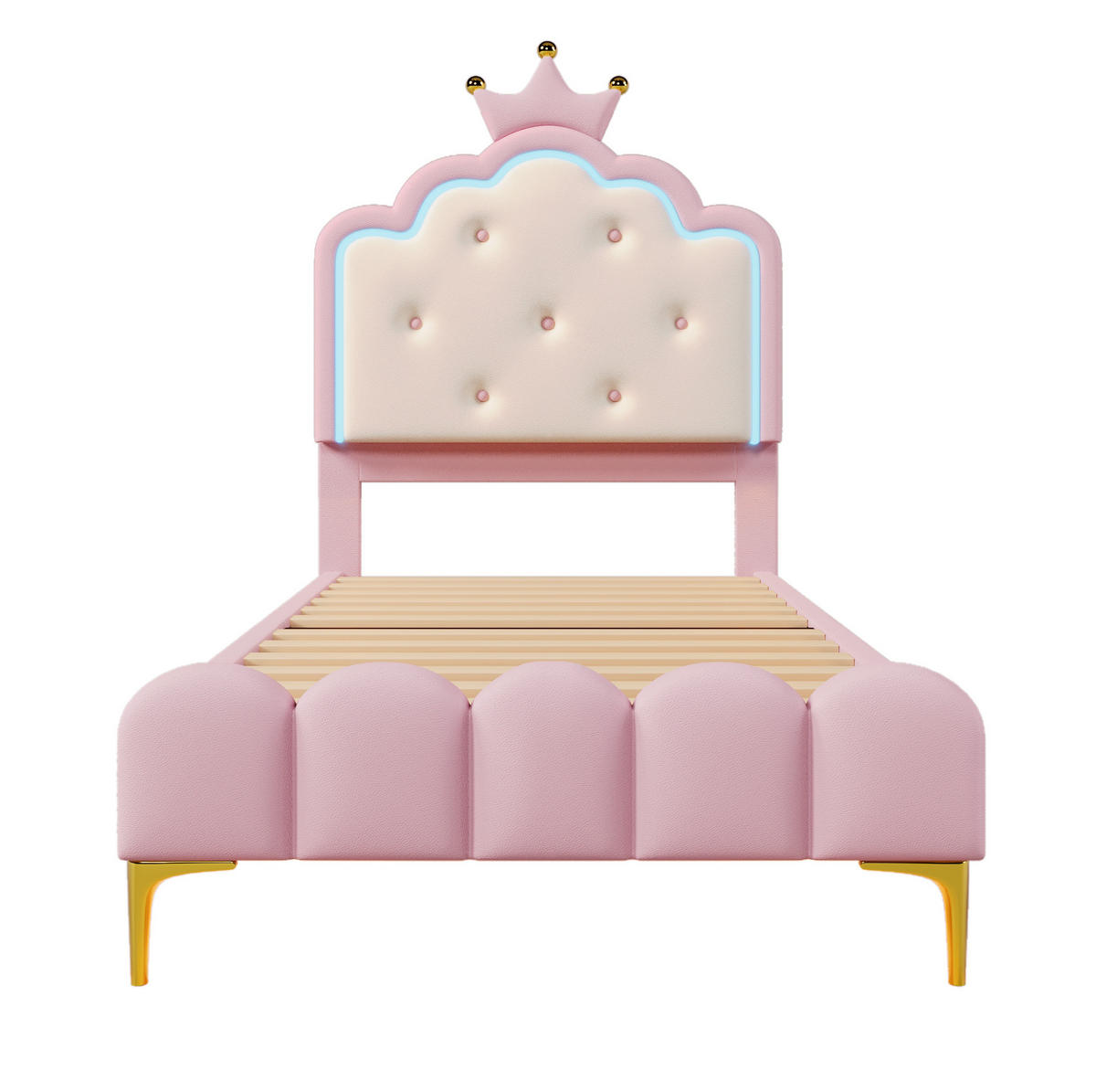 POLSTERBETT 90/200 cm Rosa aus PU mit Lattenrost und LED-Beleuchtung - Rosa, Kunststoff (90/200cm) - OKMYHOME