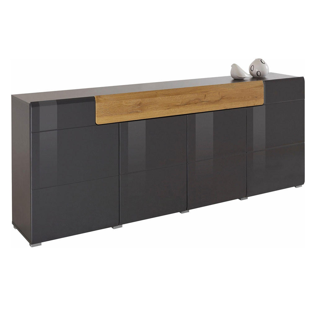 SIDEBOARD Tartu anthrazit / anthrazit Hochglanz - Alteiche 208 / 39 / 83cm - Eichefarben/Anthrazit, Holz/Holzwerkstoff (208/83/39cm) - Feldmann-Wohnen