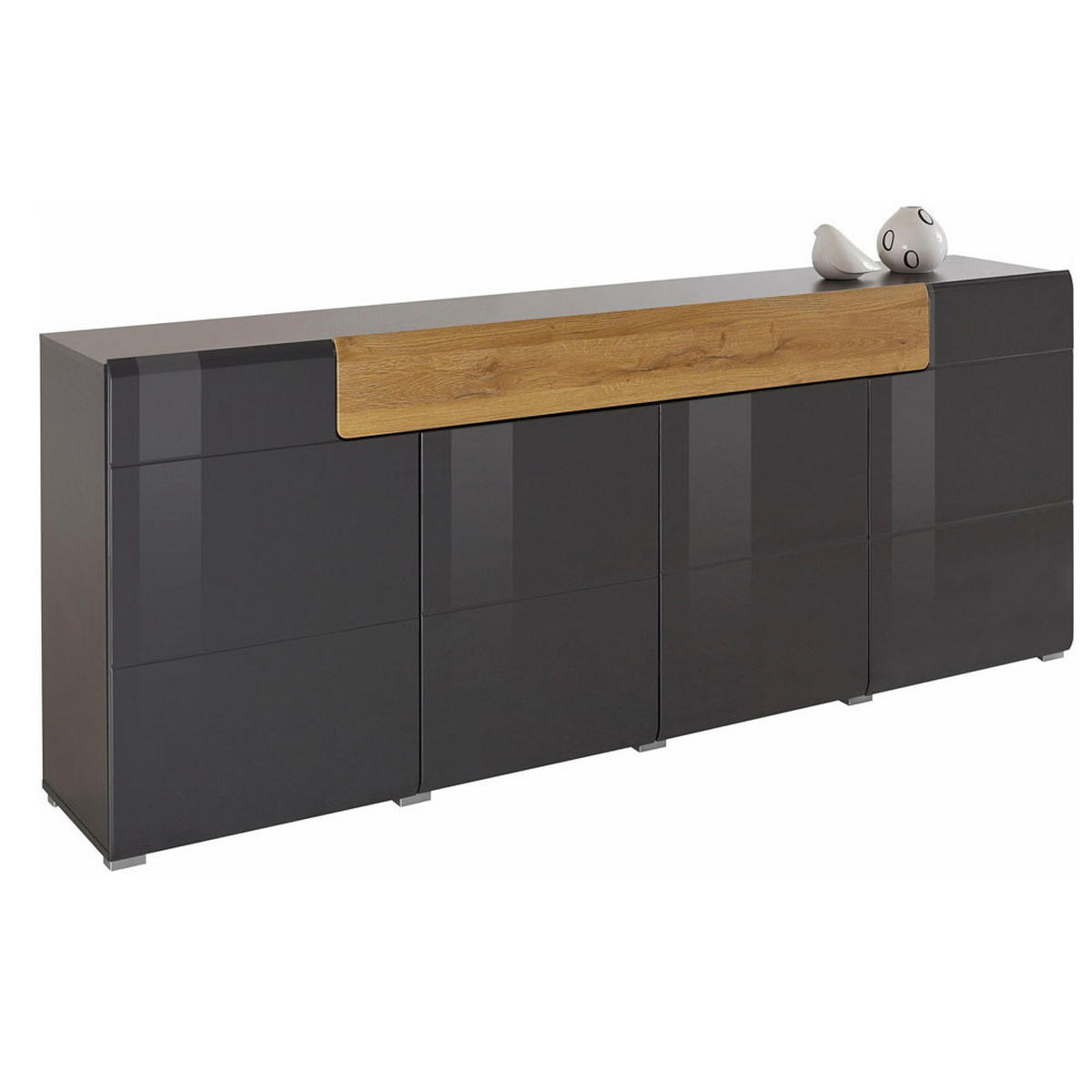 SIDEBOARD Tartu anthrazit / anthrazit Hochglanz - Alteiche 208 / 39 / 83cm - Eichefarben/Anthrazit, Holz/Holzwerkstoff (208/83/39cm) - Feldmann-Wohnen