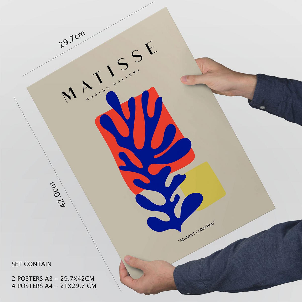 POSTER Set Mit 6 Henri Matisse Bilder Drucke Des Fauvismus Und Der Abstrakten Kunst Für Innenarchitektur A3 & A4 Rahmen Aus Hellem Holz - Beige, Papier (29/3cm) - Nacnic