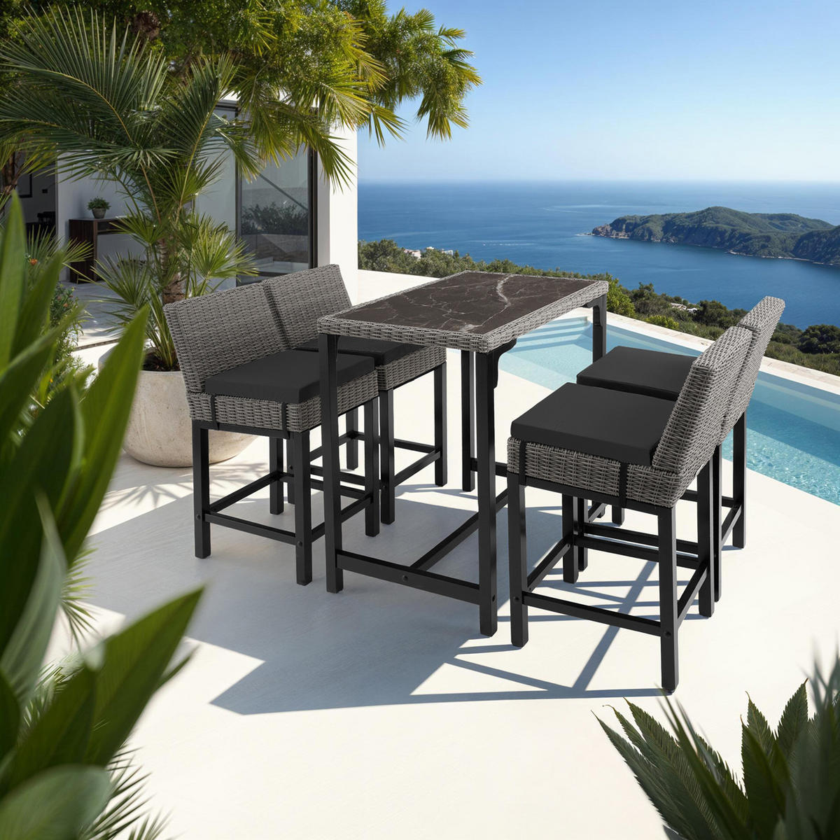 RATTAN BARTISCH Kutina,96 x 65 x 100 cm,grau - Grau, Kunststoff (96/65/100cm) - tectake